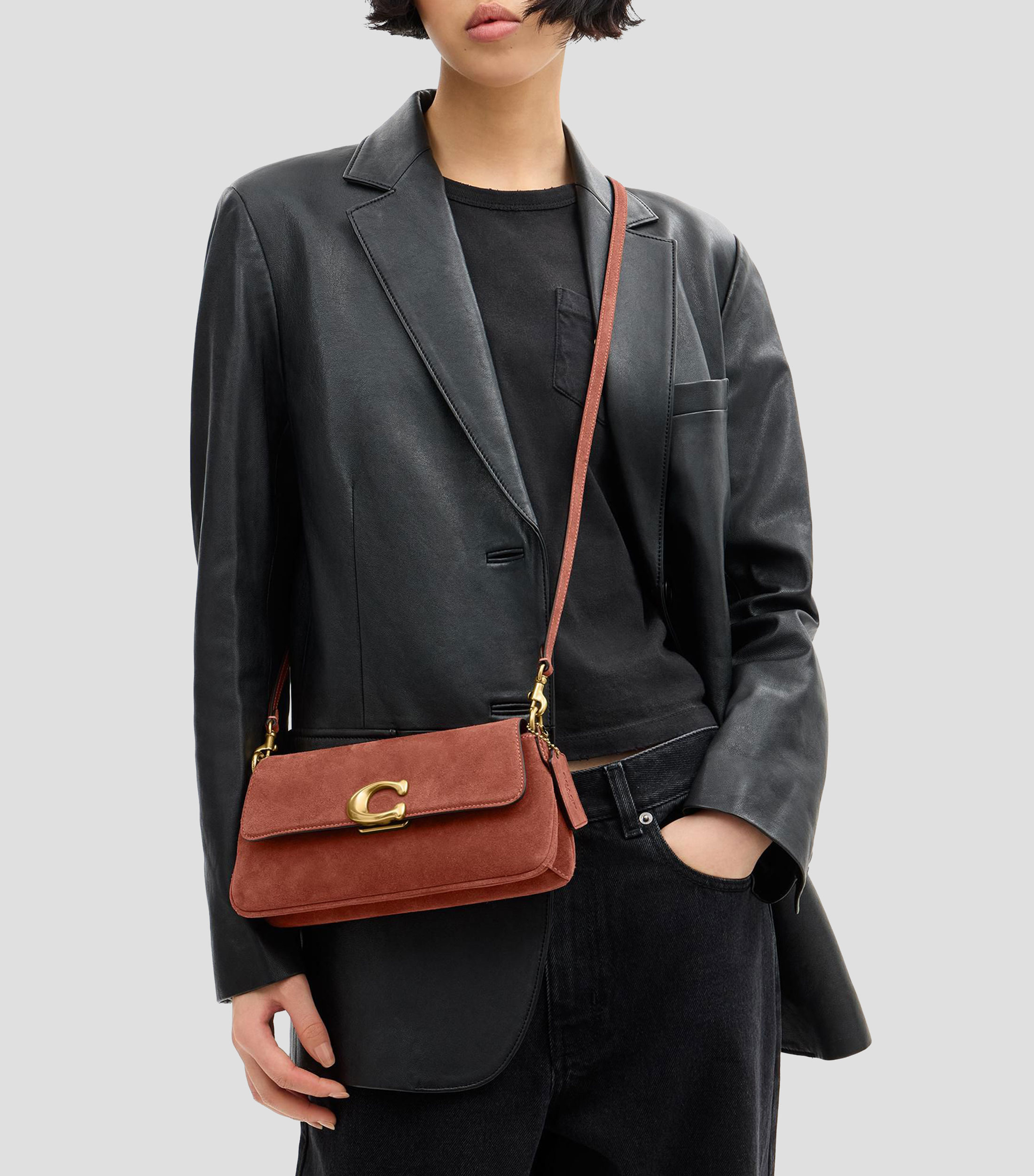 Bolsa Shoulder en suede Jet lisa Mujer