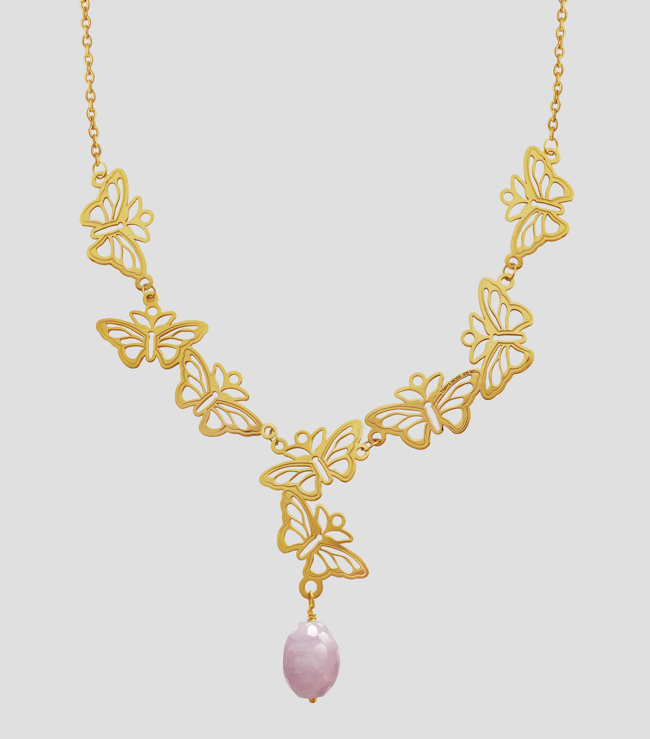 Collar en Plata .925 con 8 Mariposas e Incrustacion de Kunzita Mujer