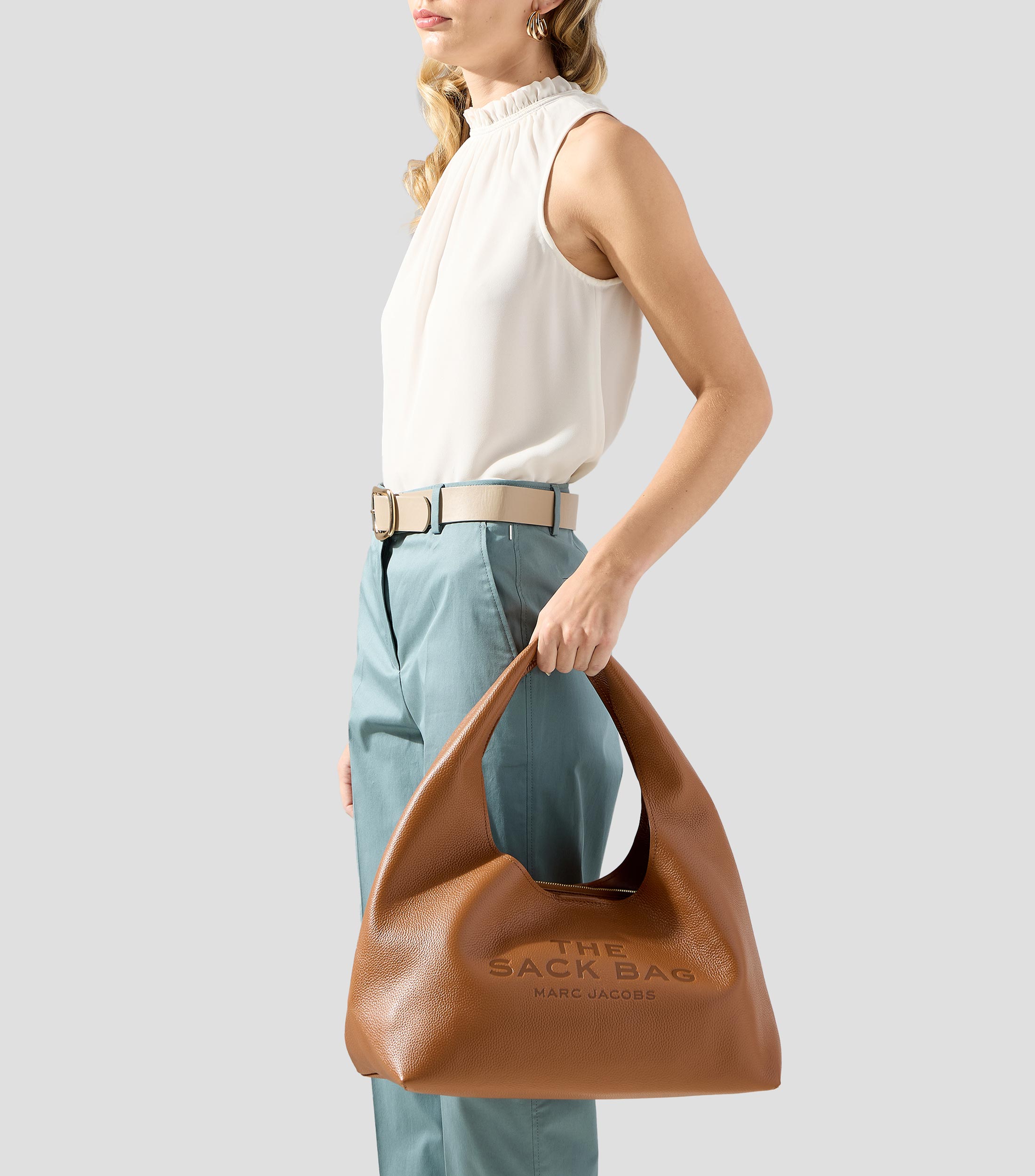 Bolsa shoulder café en piel The Sack lisa Mujer