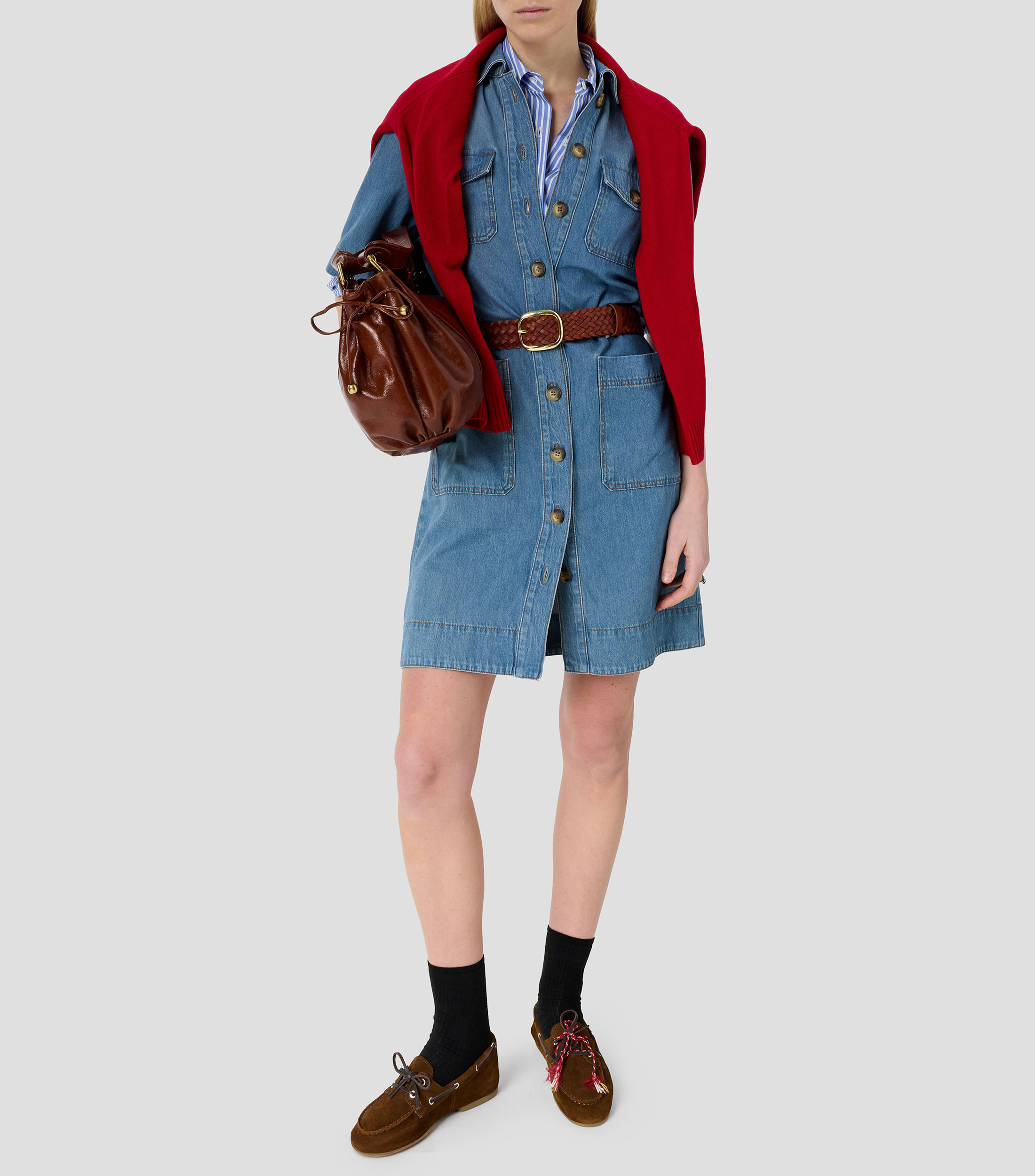 Vestido de mezclilla corto liso Mujer