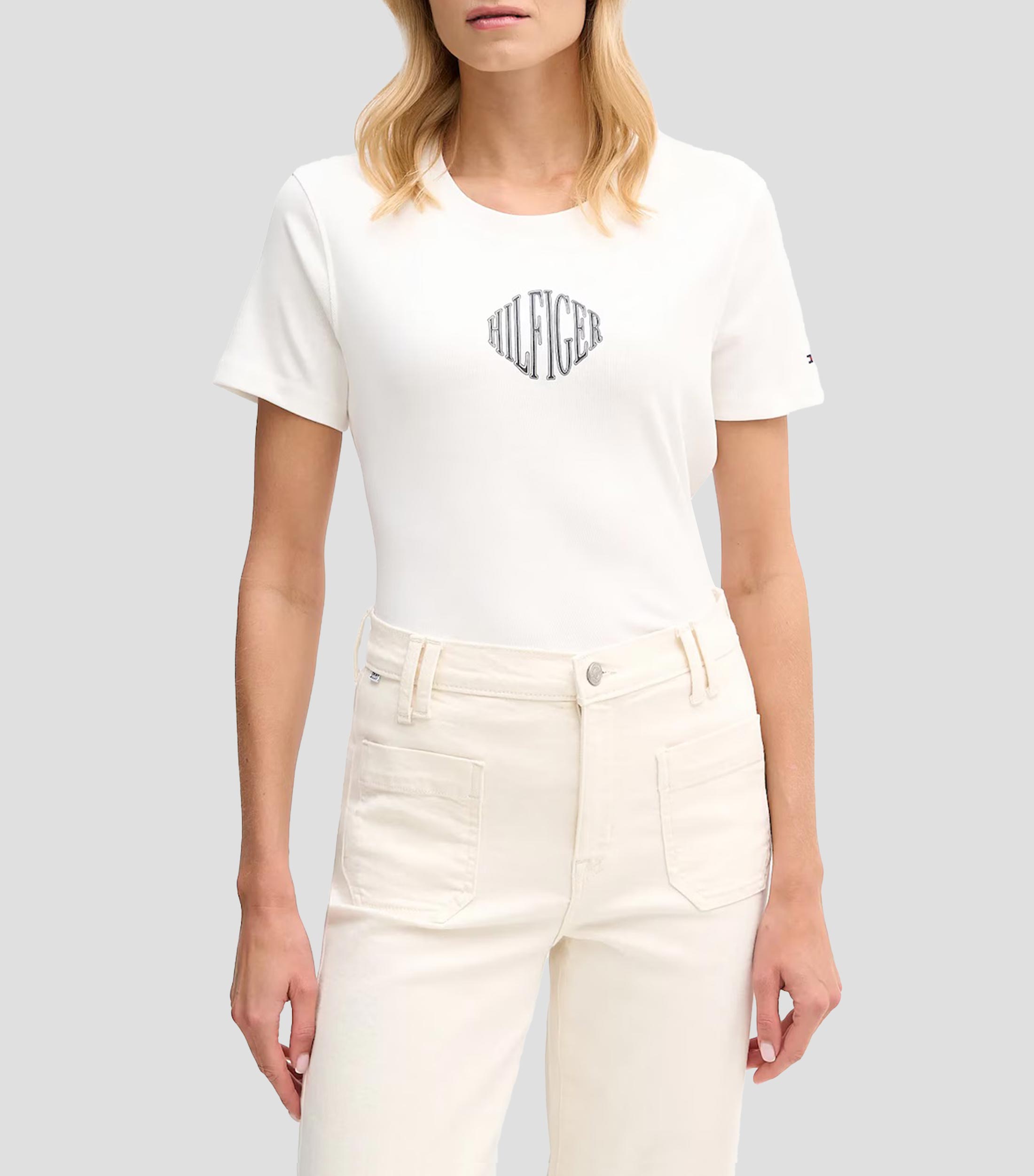 Playera cuello redondo manga corta con estampado Mujer