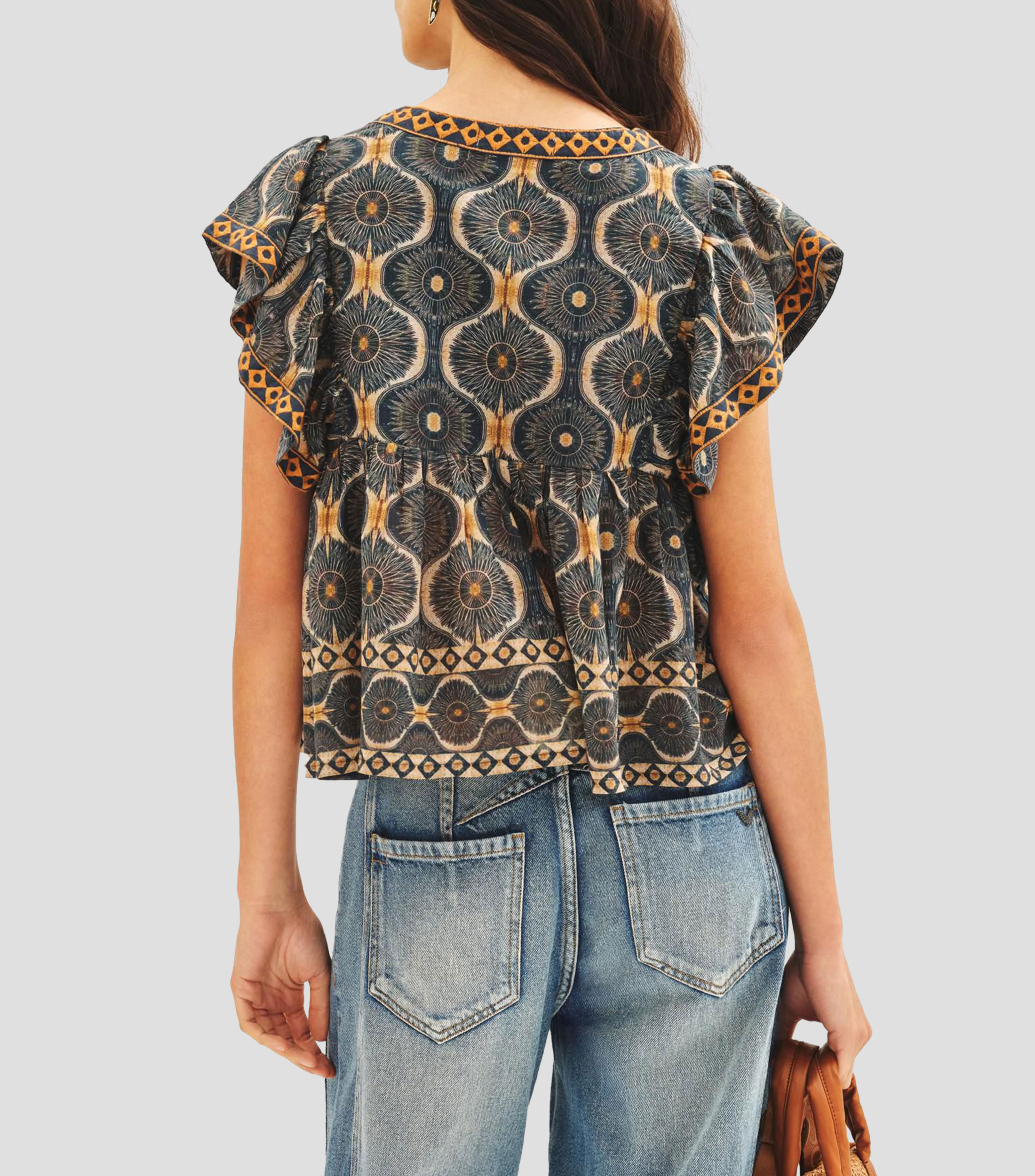 Blusa estampada manga corta Mujer