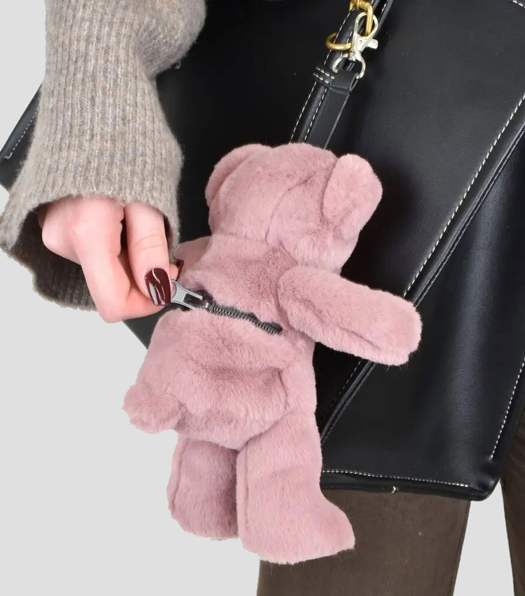 Oso rosa de peluche tipo monedero