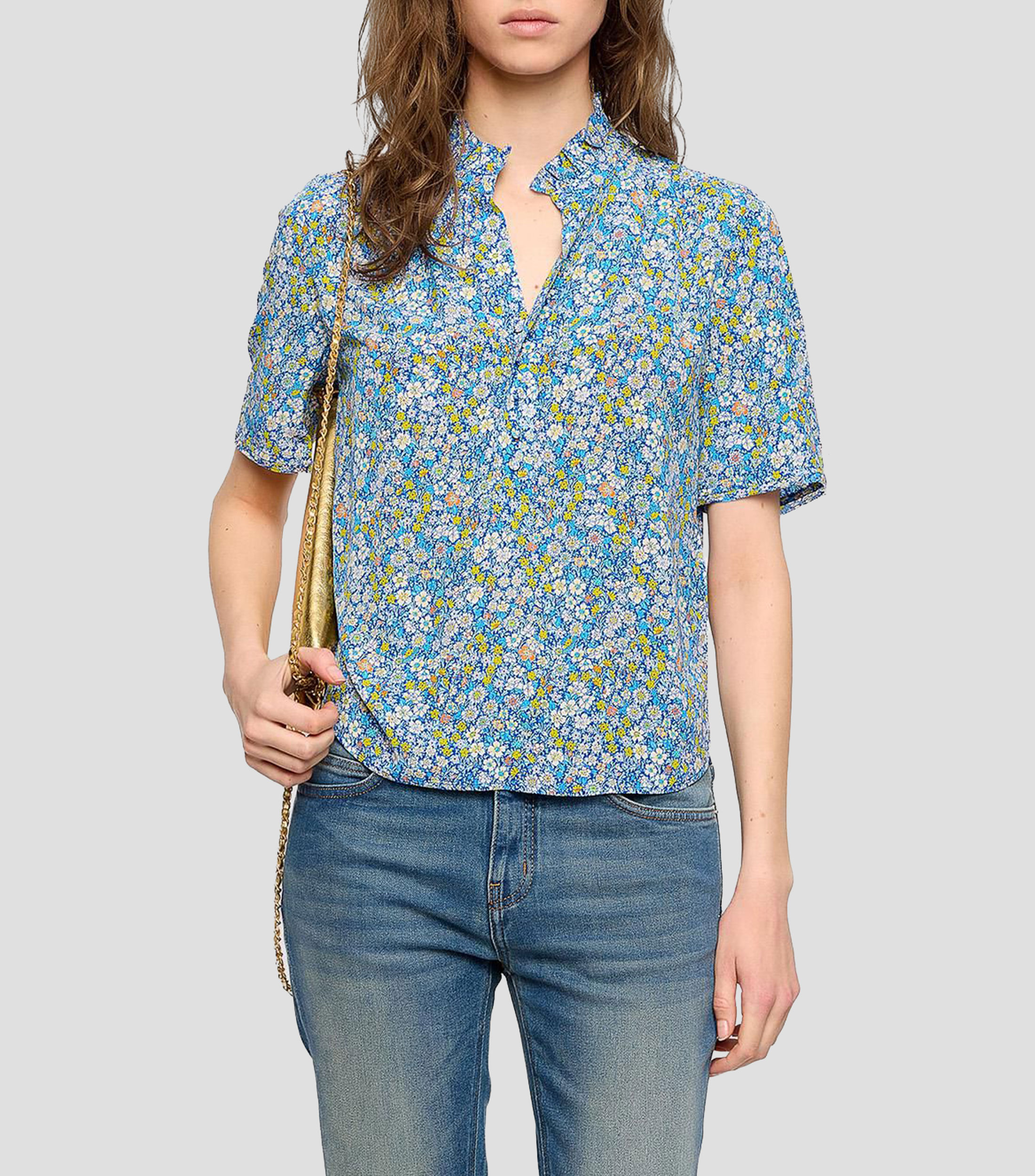 Camisa estampada con manga corta Mujer