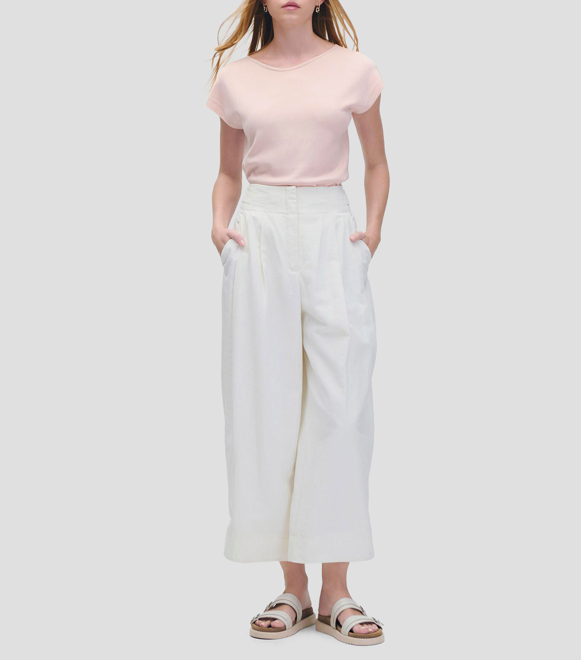 Blusa tejido de punto rosa claro manga sisa escote ojal Mujer