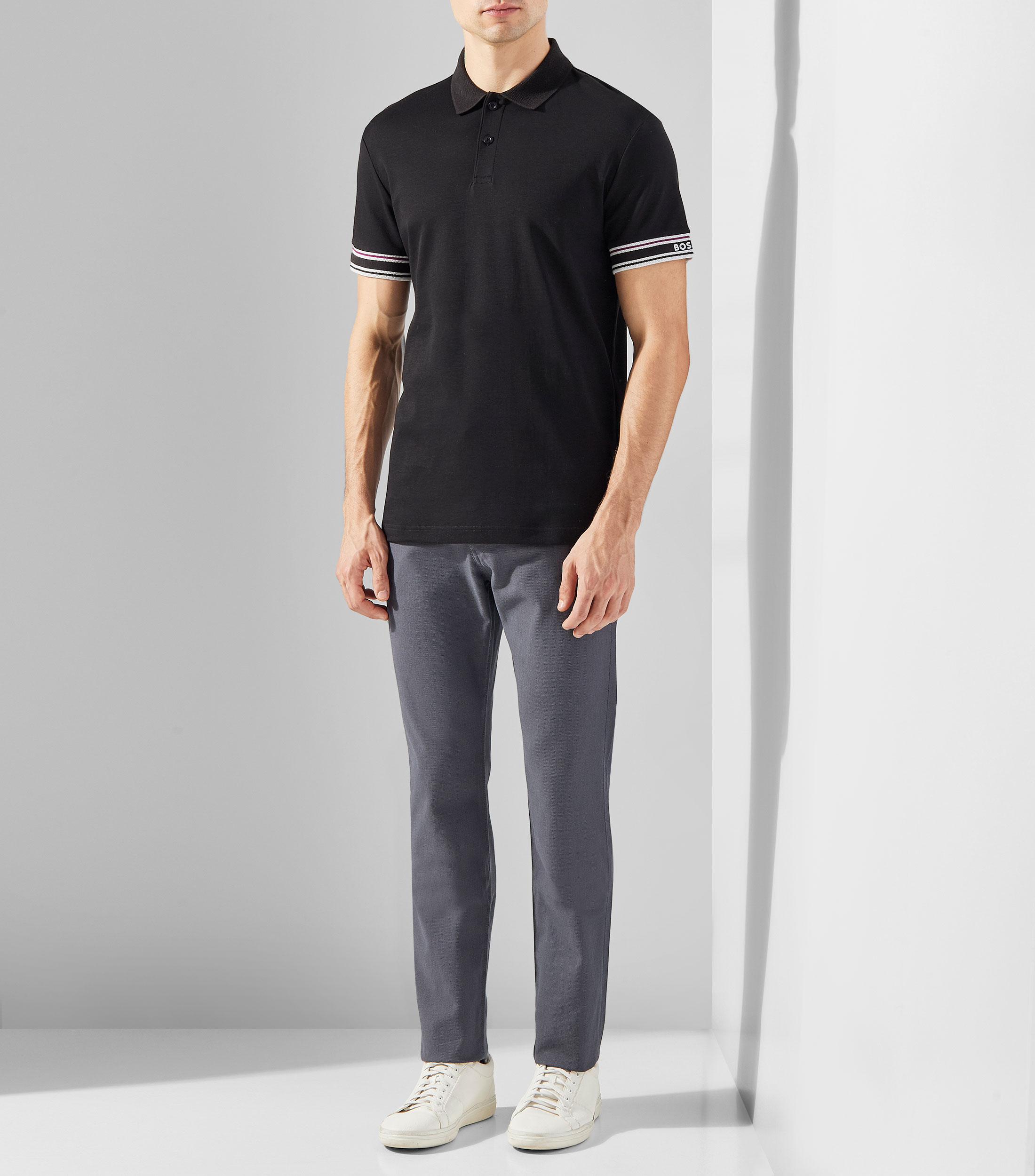 Polo slim de algodón con puños a rayas Hombre