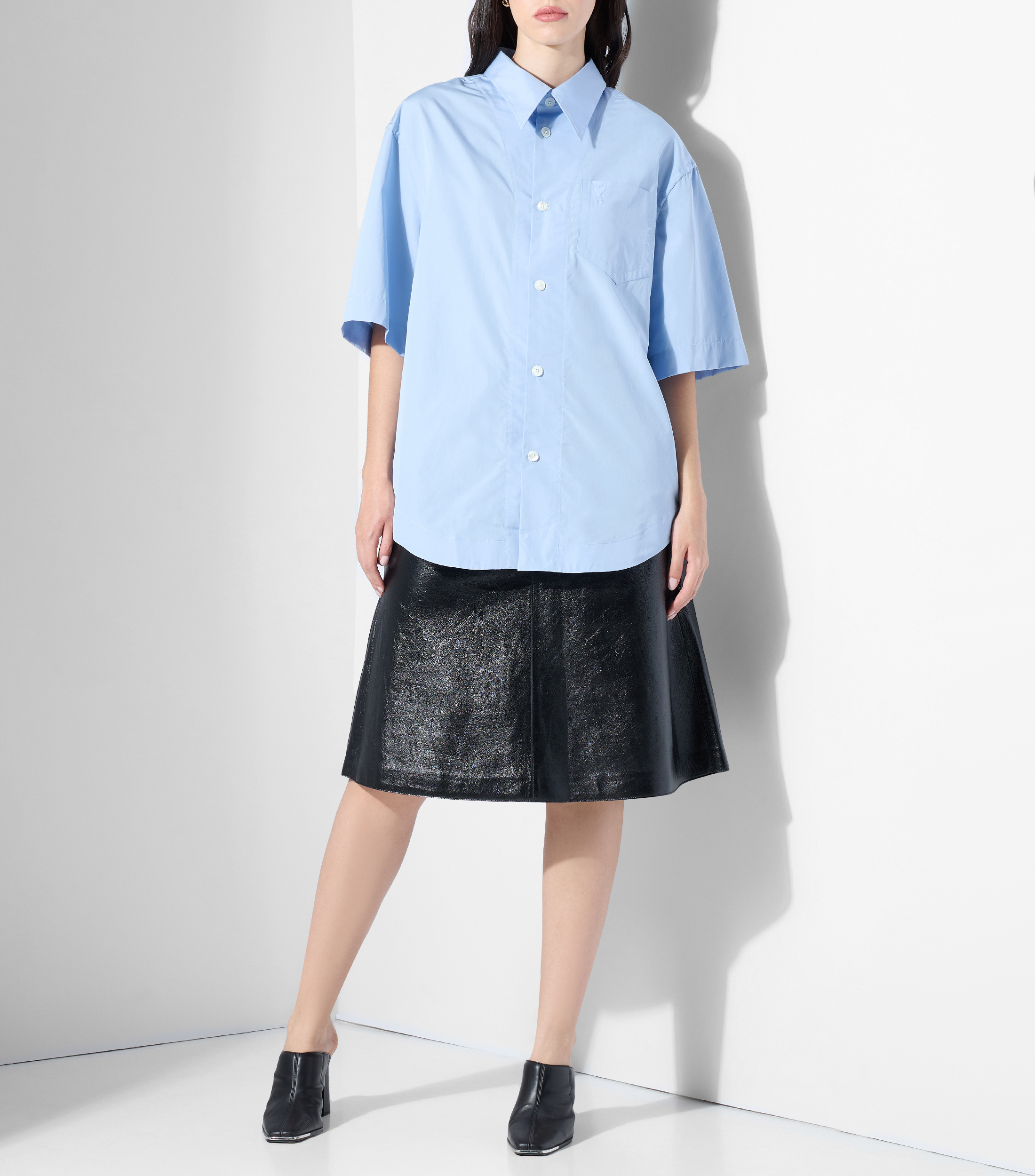 Camisa lisa con manga corta Mujer