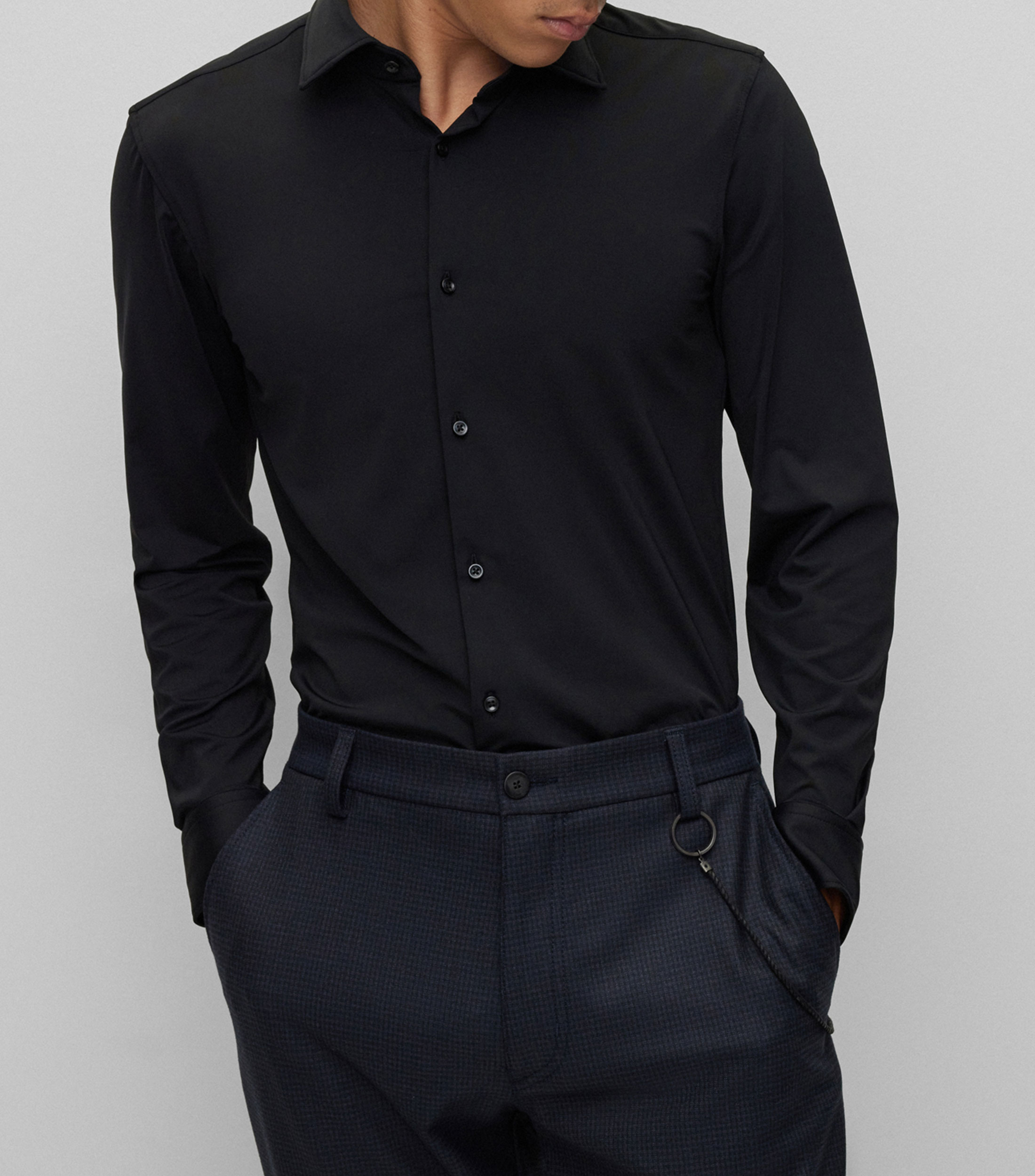 Camisa slim fit de punto elástico técnico Hombre
