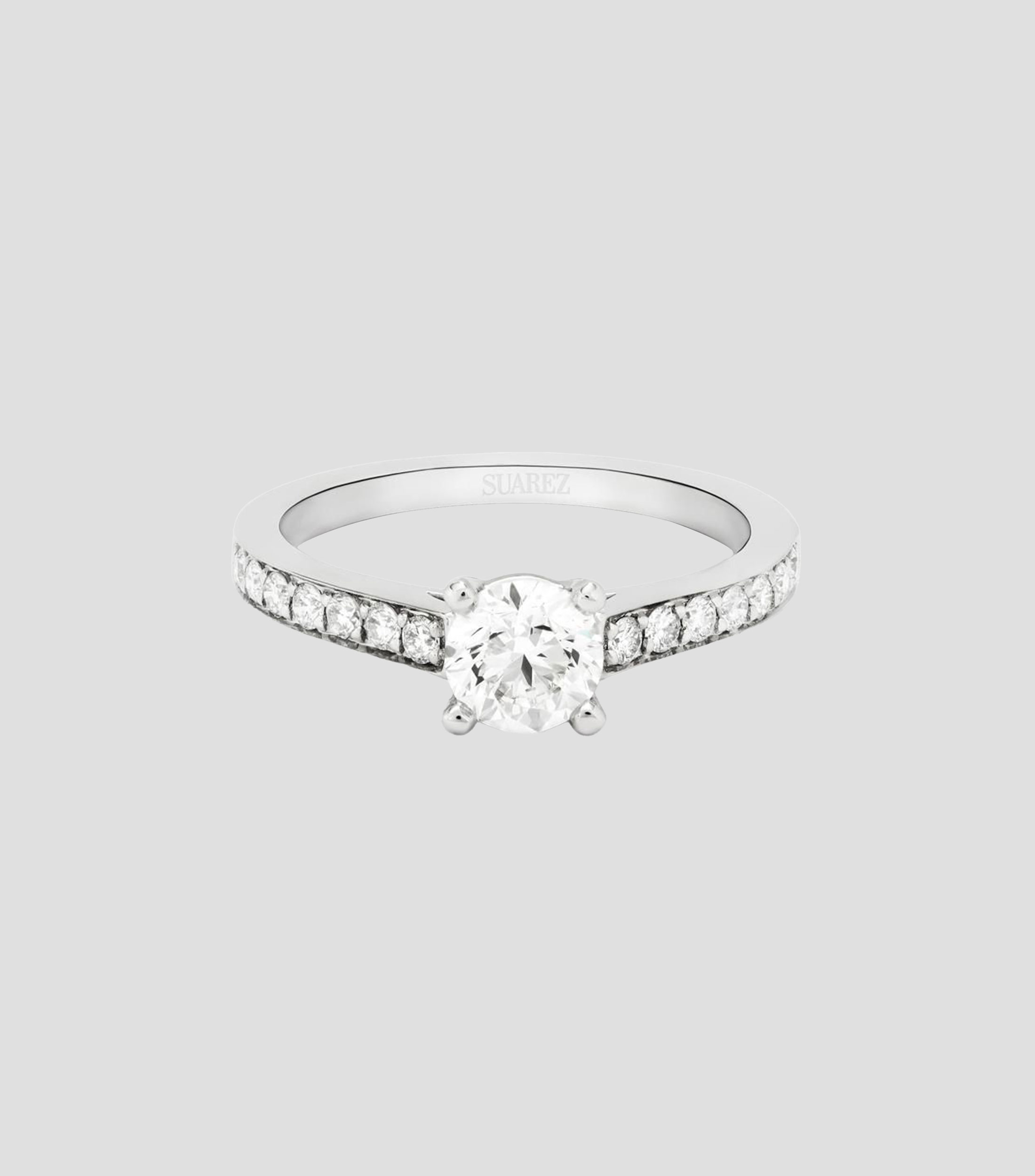 Anillo solitario en Oro blanco de 18 Kilates Compromiso con diamantes Mujer