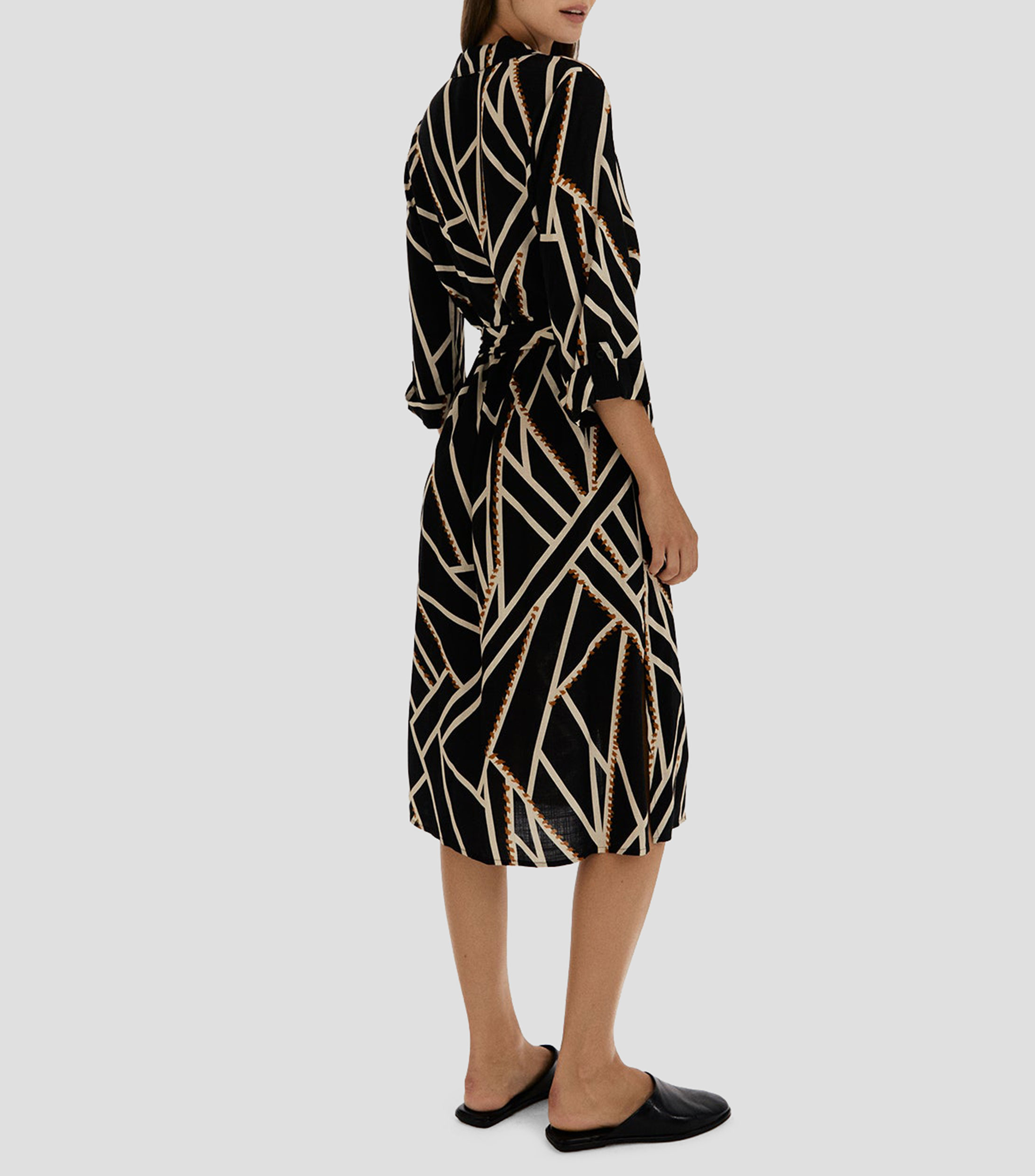 Vestido midi estampado manga 3/4 Mujer