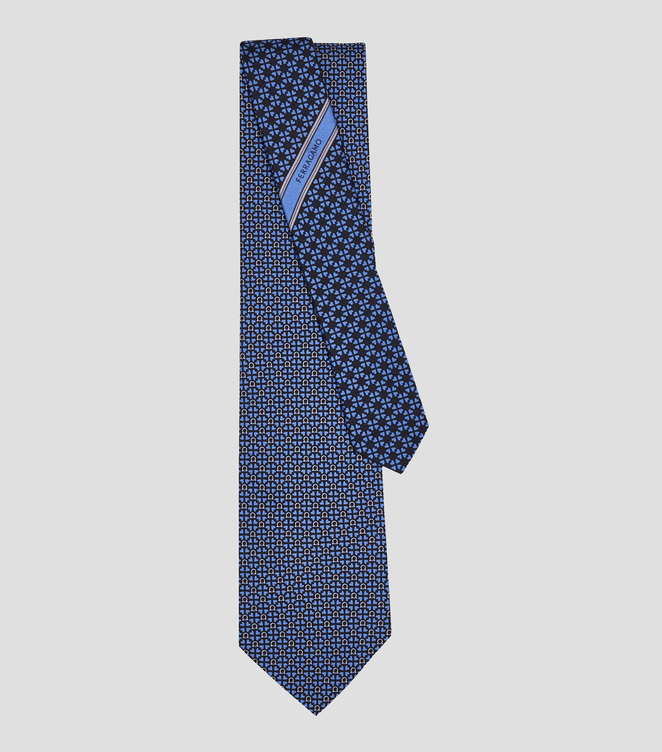 Corbata de seda estampado Gancini y corazones