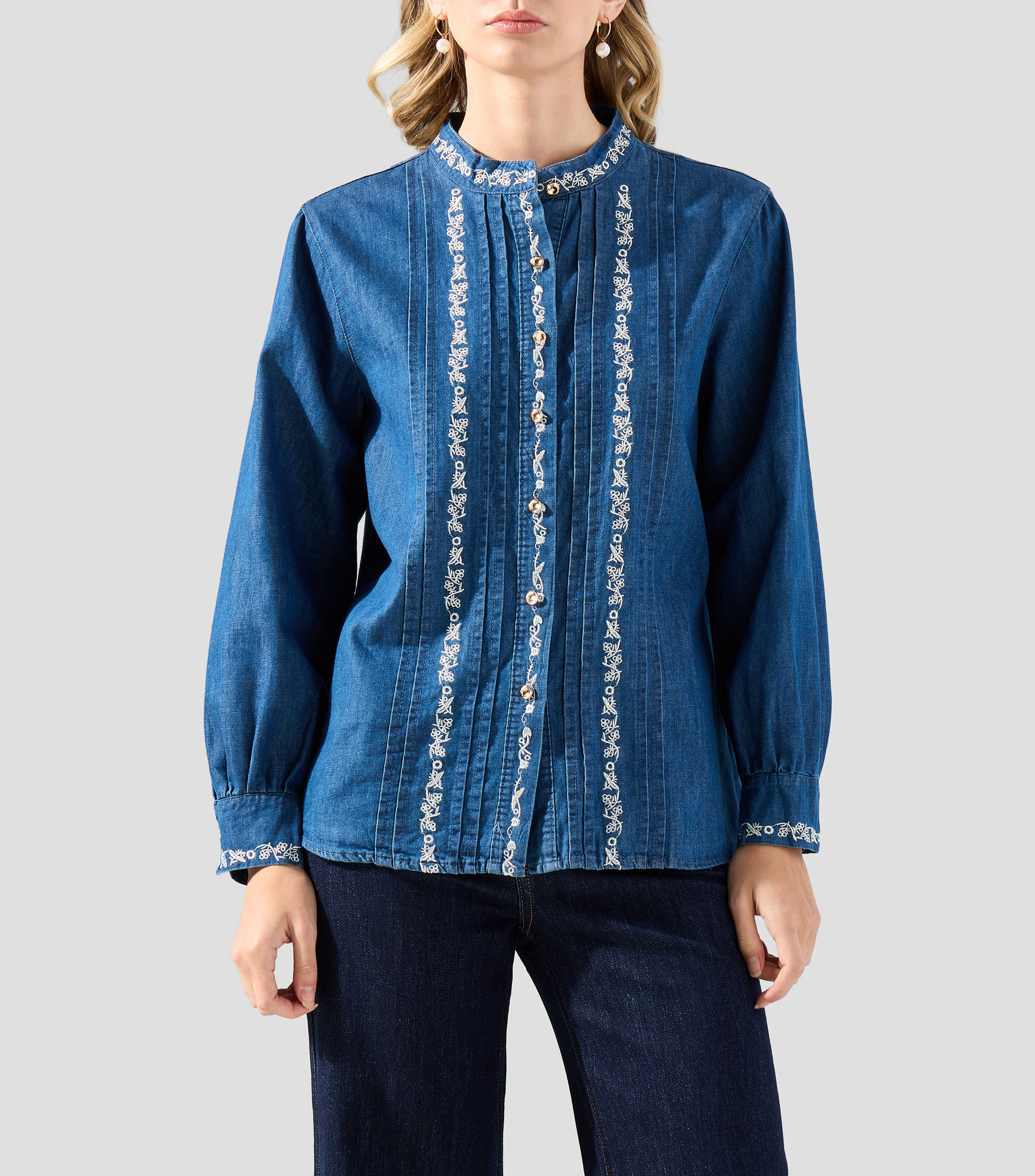 Camisa fantasía cuello mao manga larga Mujer