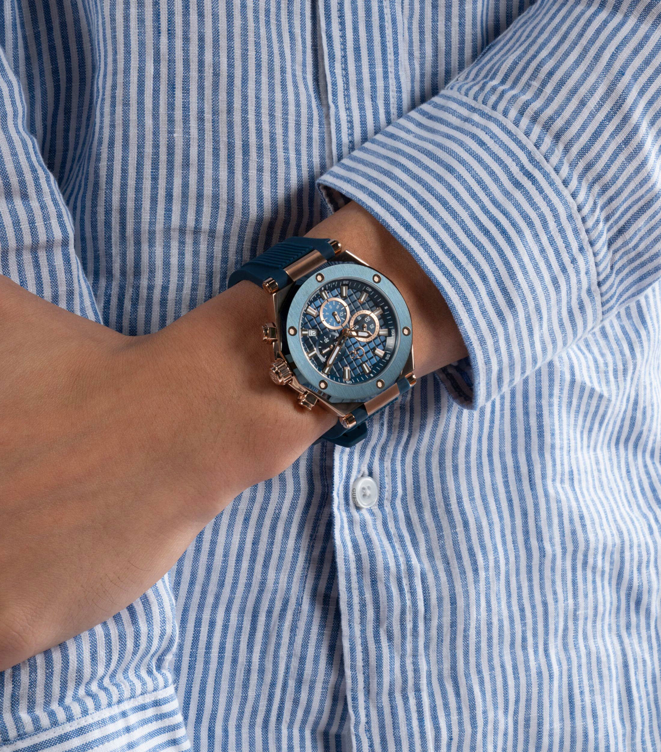 Reloj para Hombre casual Legacy azul, tono oro rosa