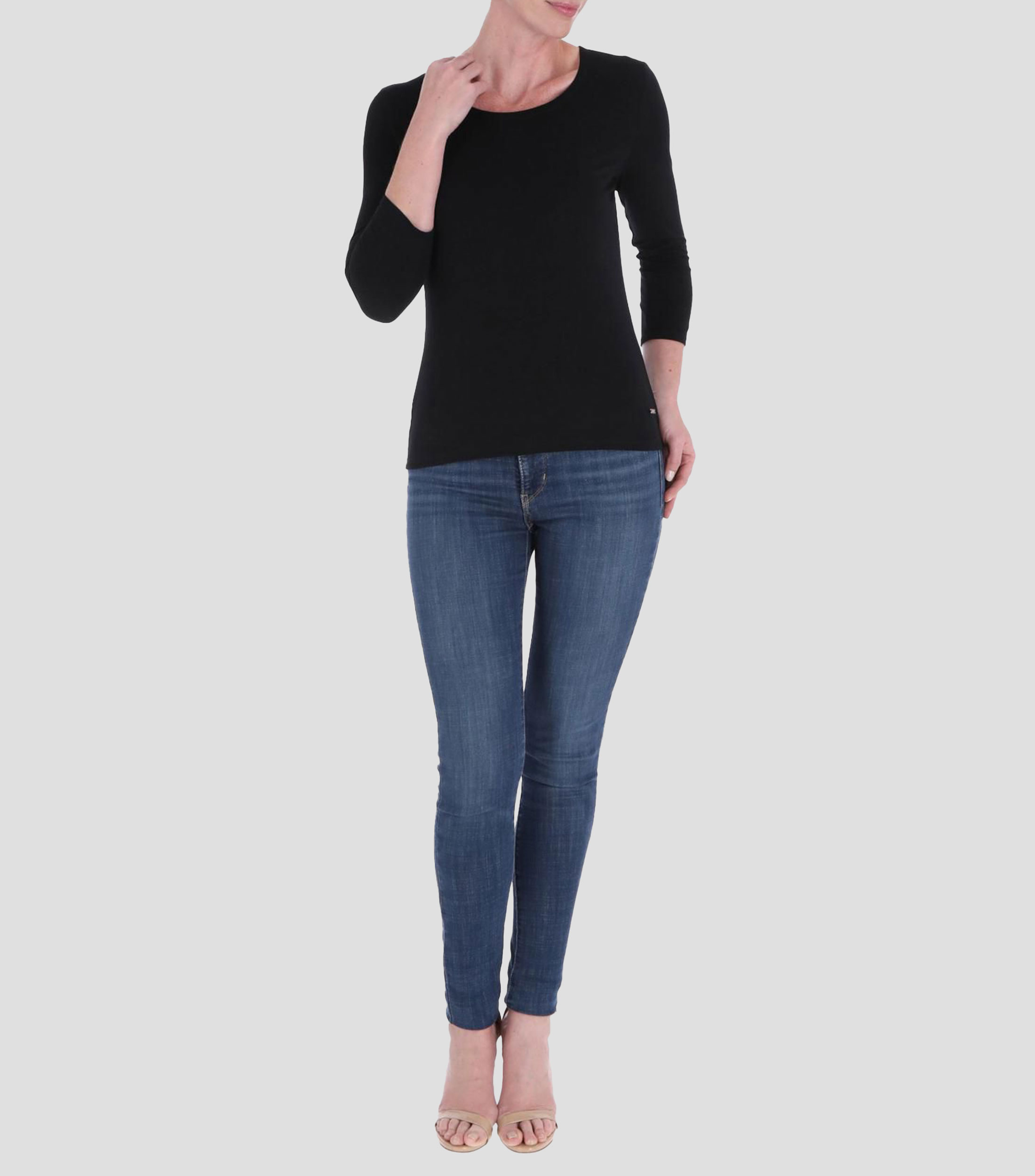 Blusa lisa con manga 3/4 Petite Mujer