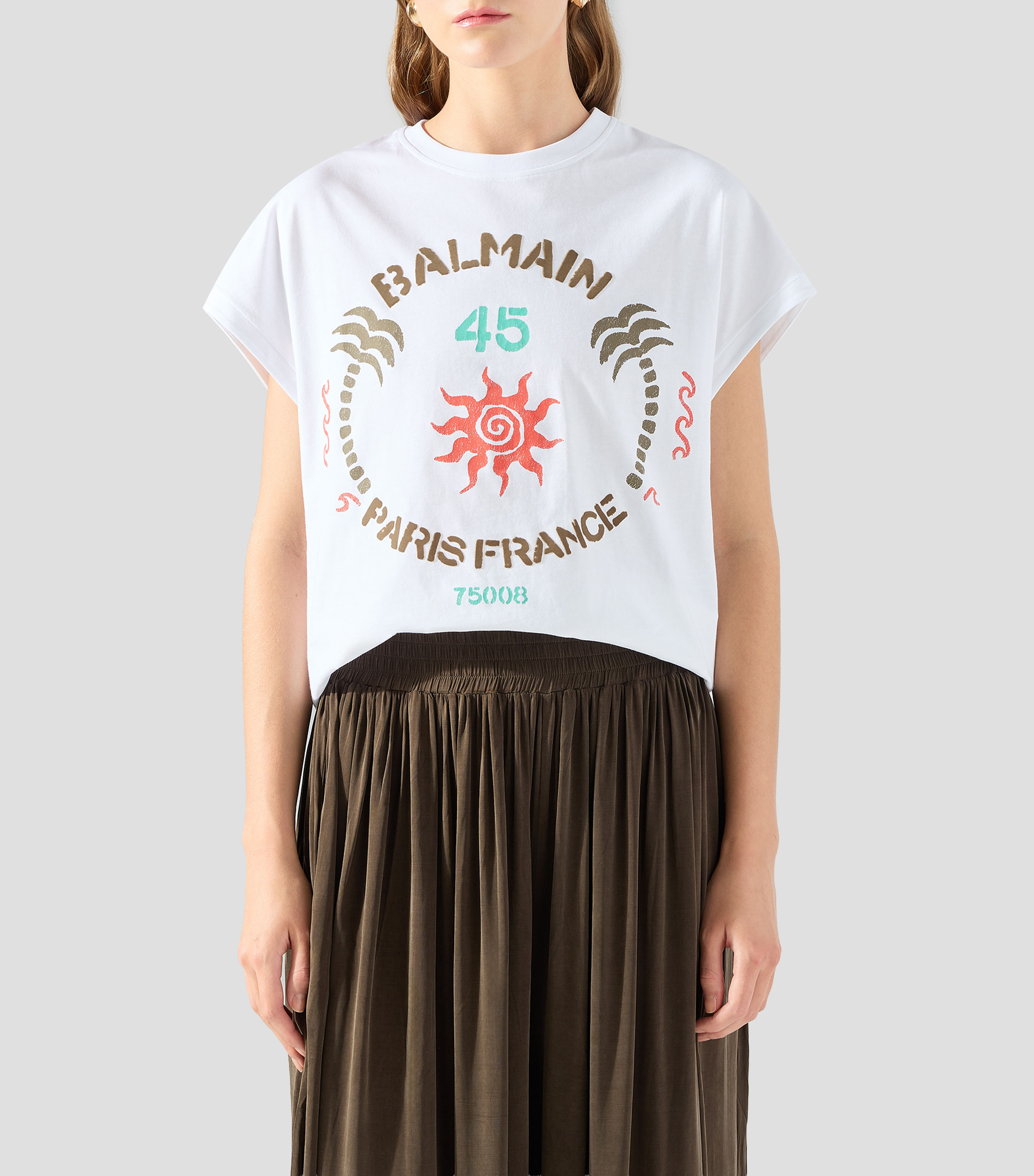 Playera de cuello redondo con manga corta estampada Mujer