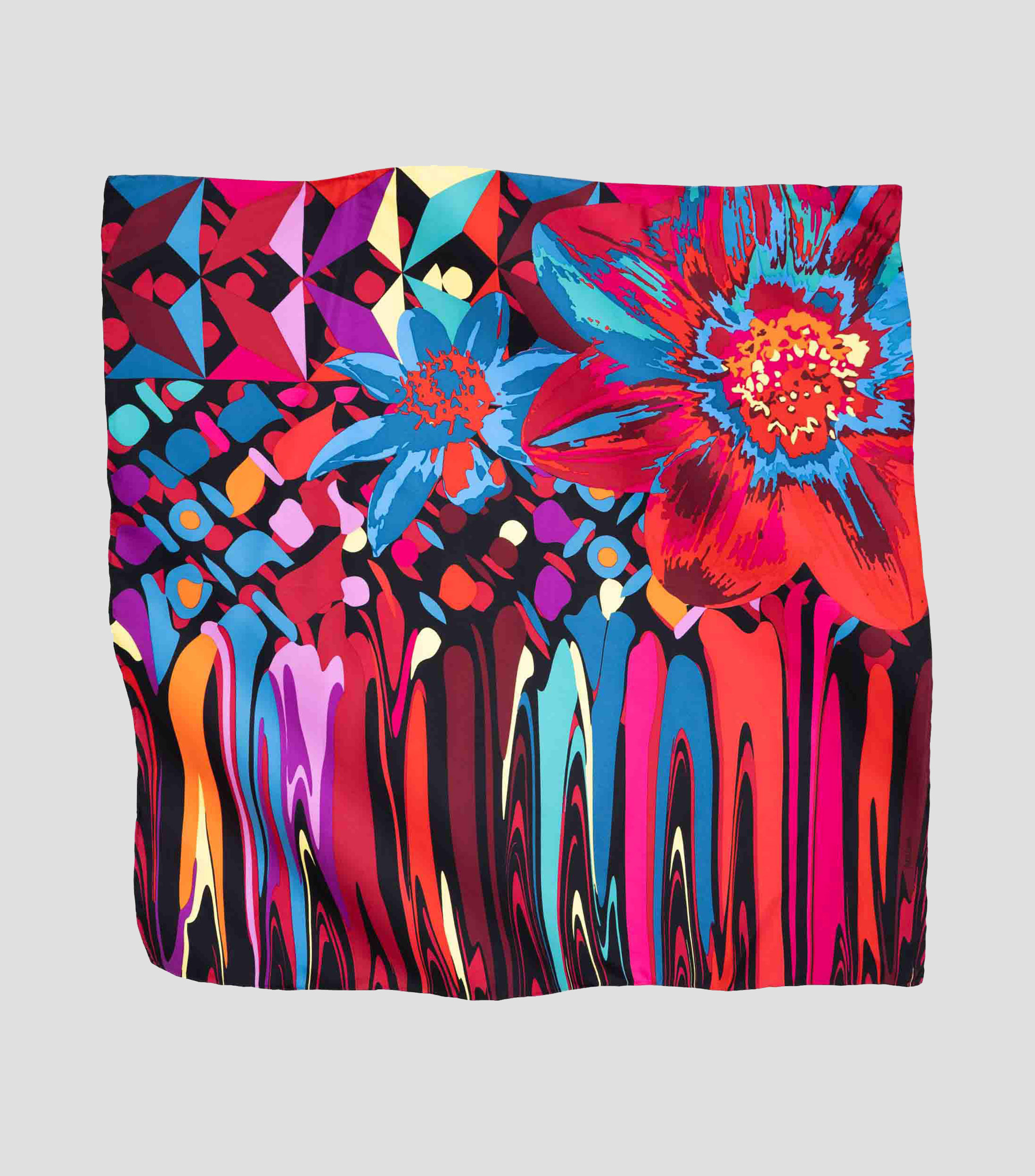 Mascada en seda negro con azul estampada Mujer