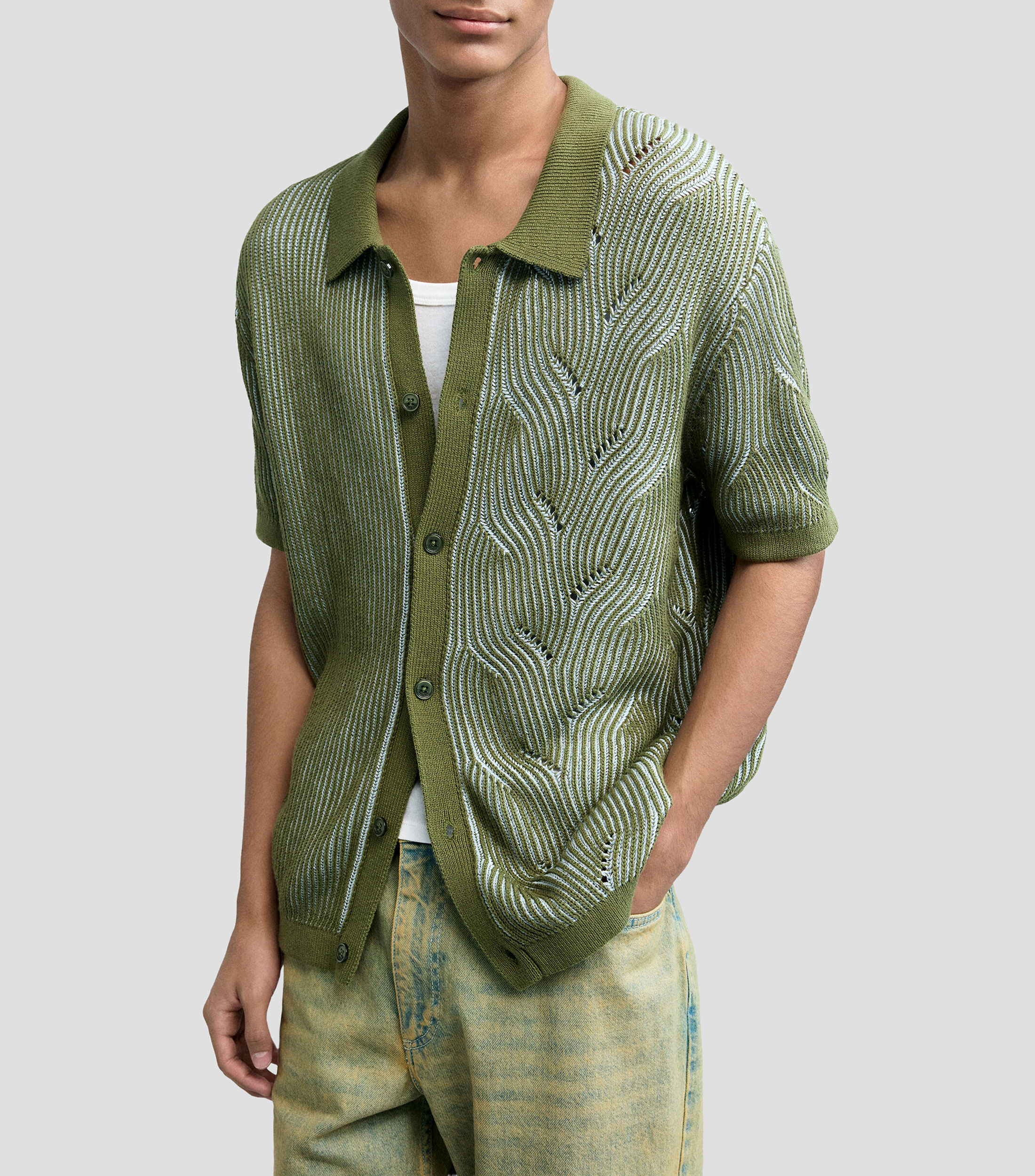Camisa tejido sólido manga corta Hombre