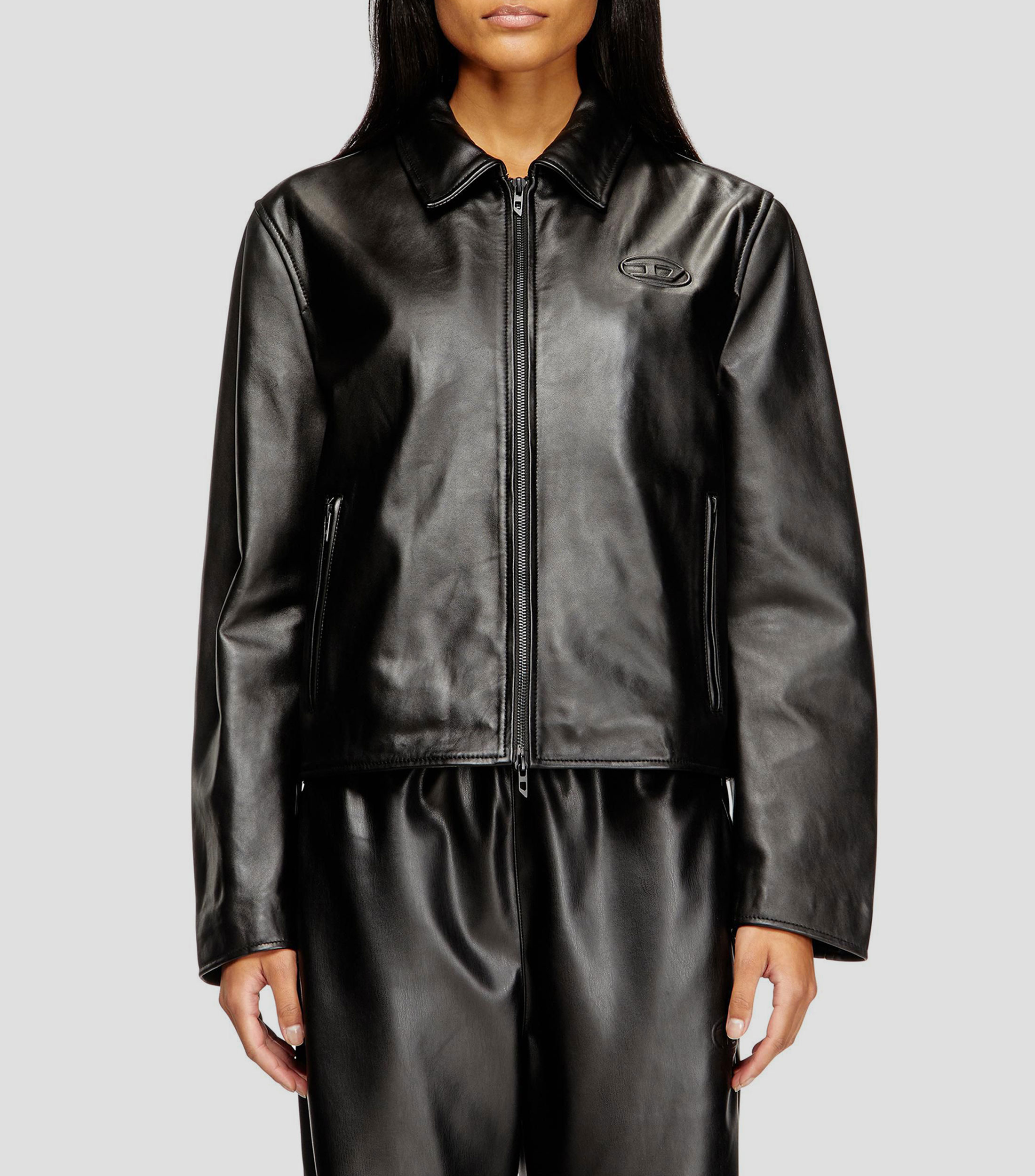 Chamarra biker con cremallera de piel Mujer