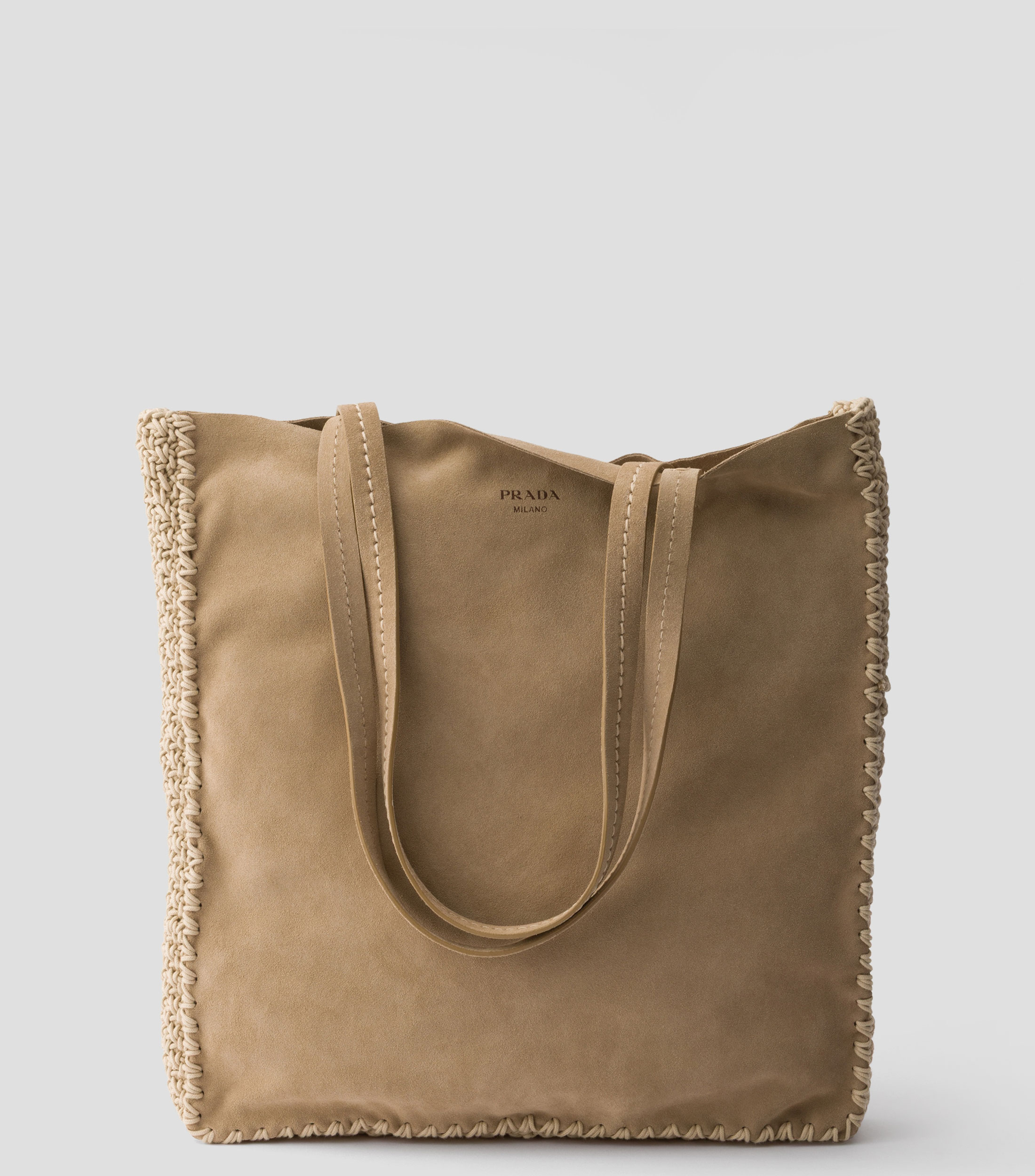 Bolsa Tote Beige en Piel con Detalles de Croché, Mujer