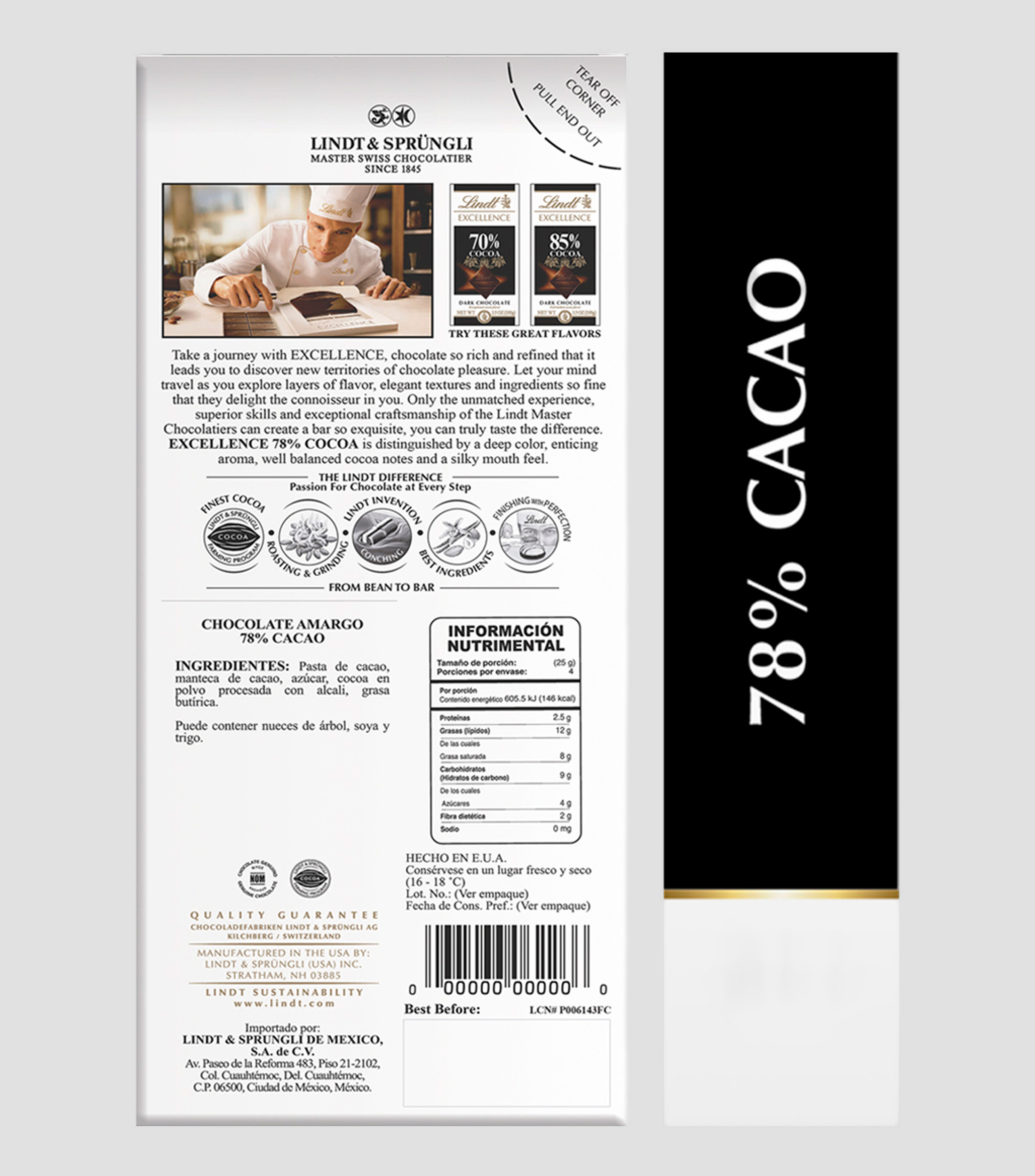 Barra de chocolate amargo Excellence 78 Cacao, 100 gr