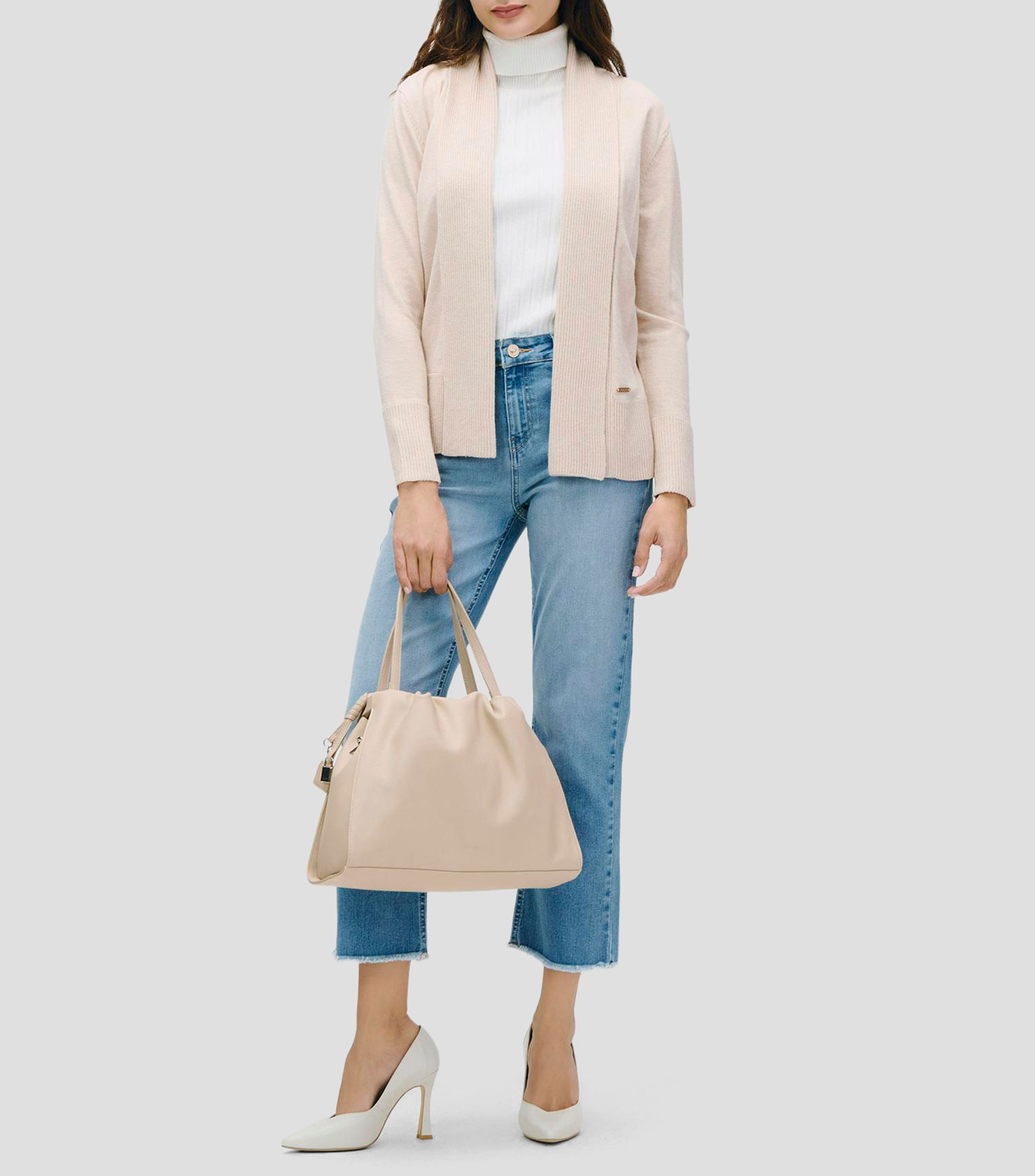Cárdigan tejido combinado canalé Mujer