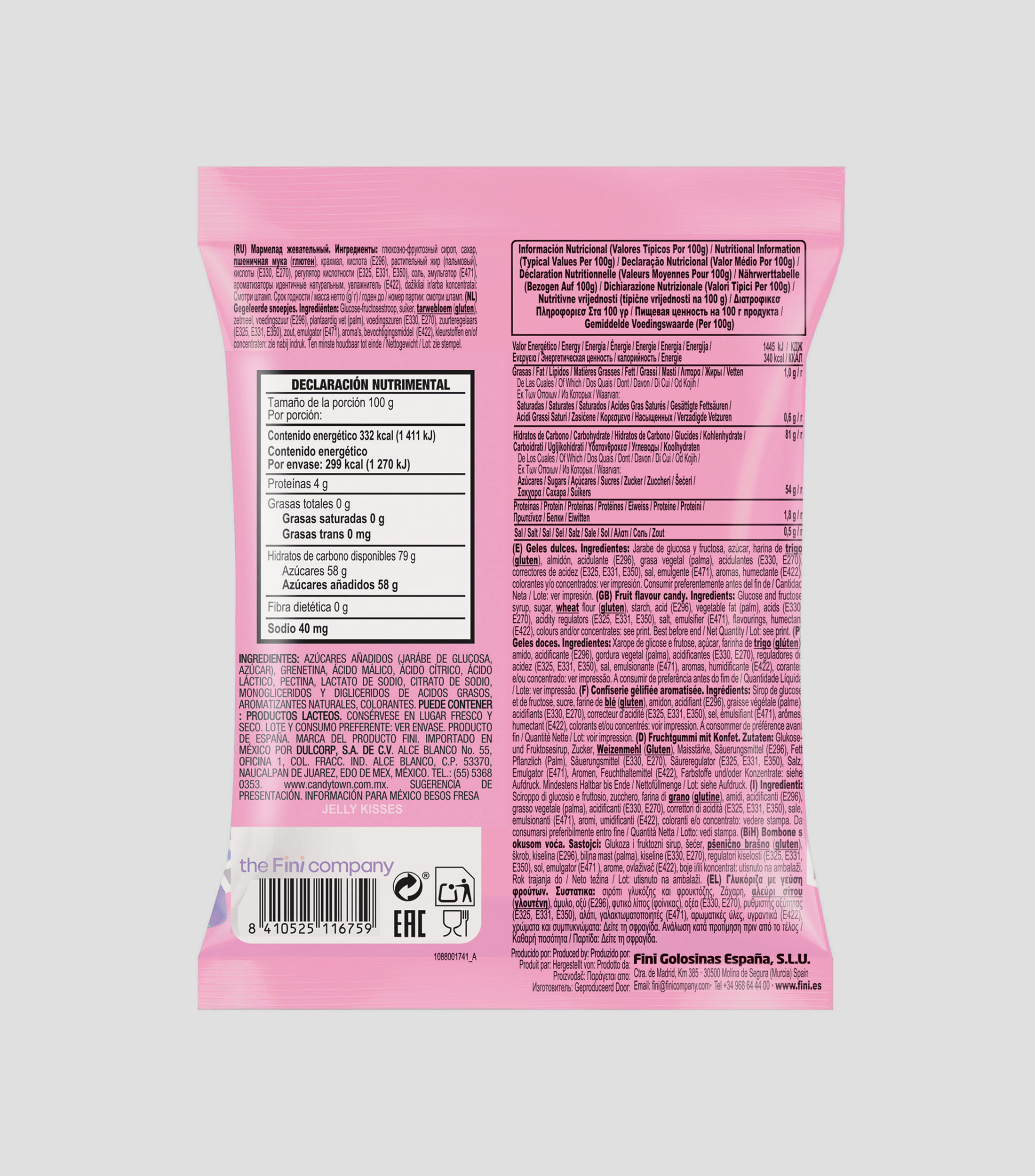 FINI BOLSA BESOS FRESA 90 GR C12