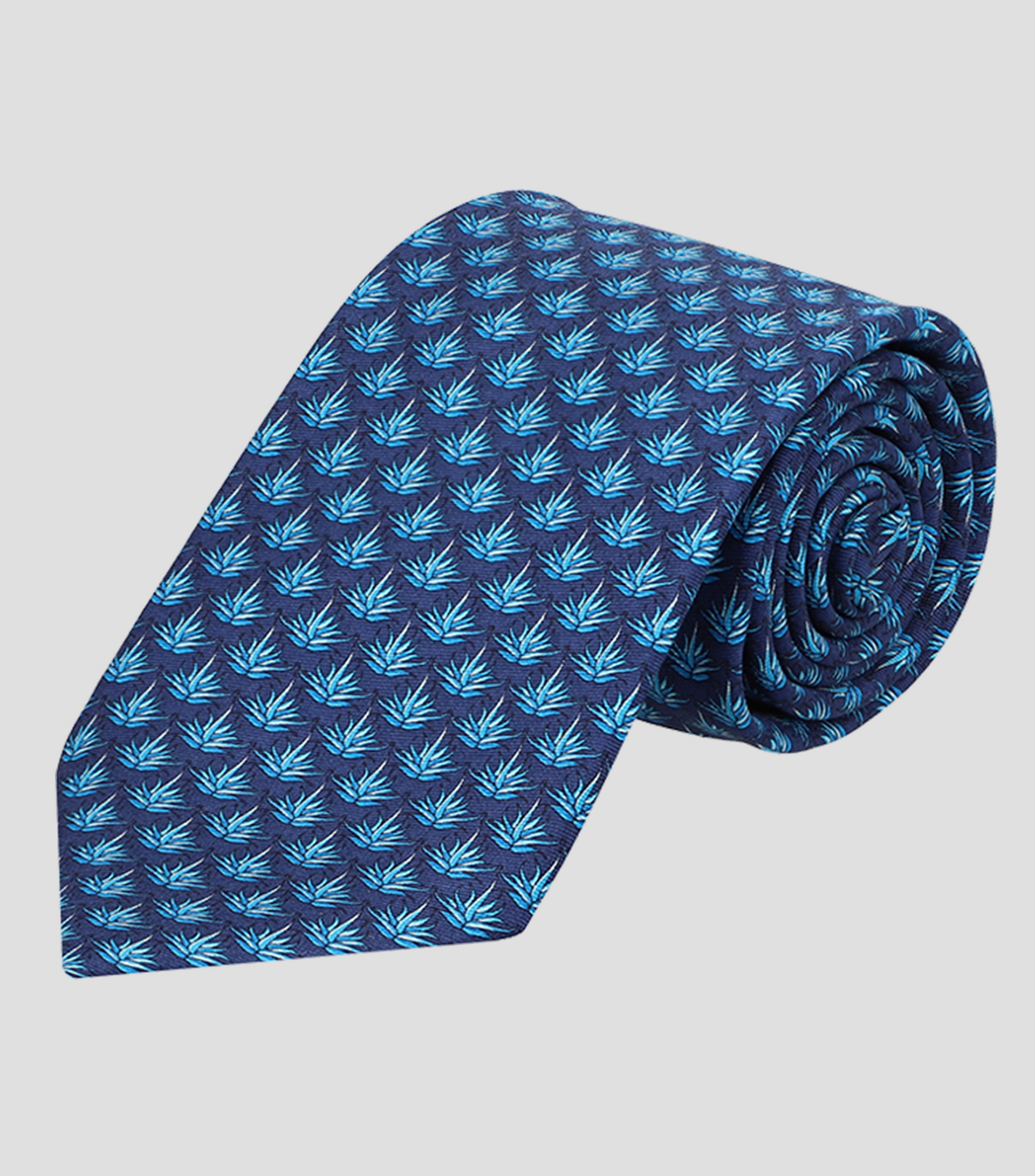 Corbata ancha de seda azul marino con agaves