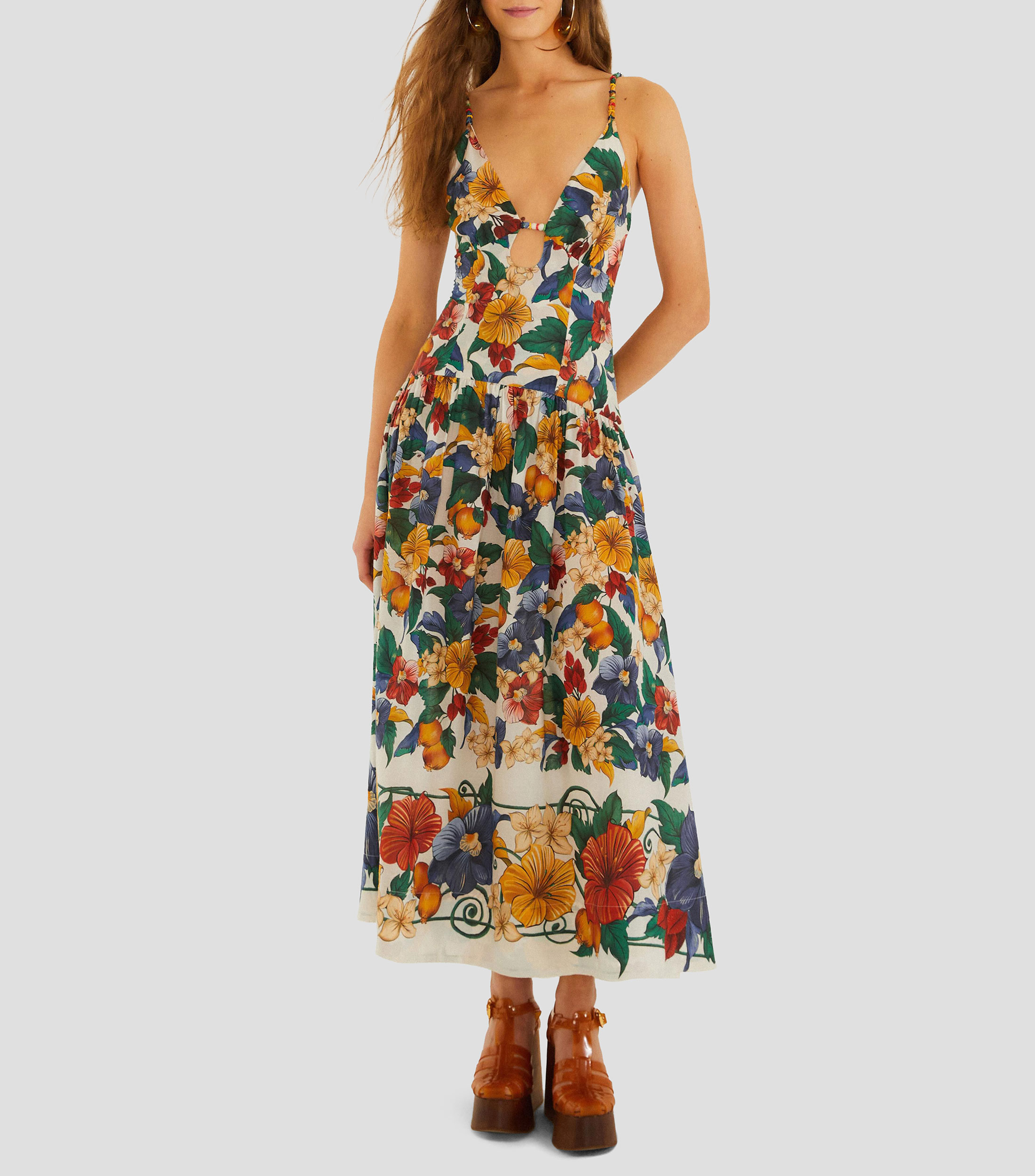 Vestido largo sin mangas con diseño fantasía de flores Tropi Off Mujer