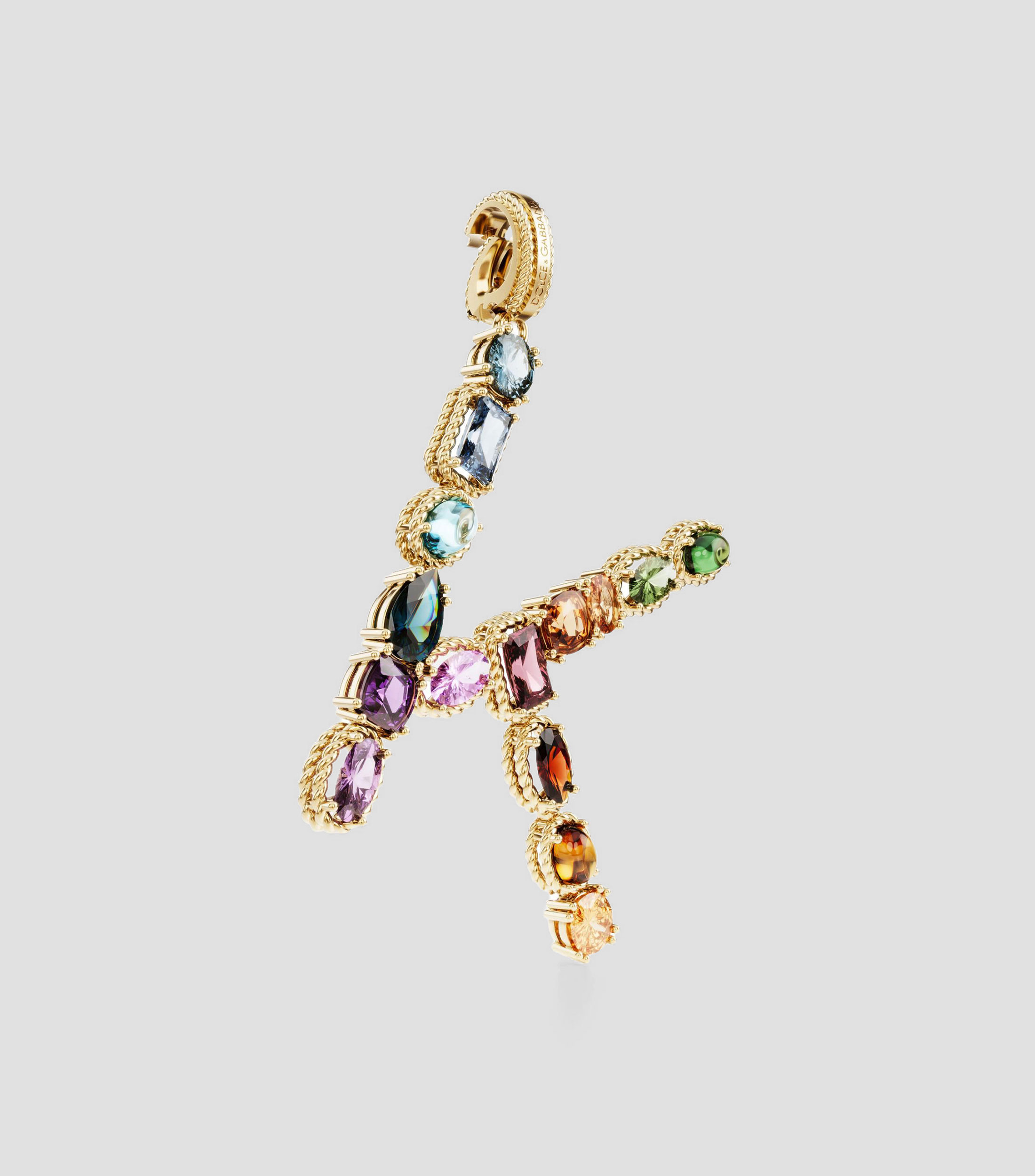 Charm en forma de letra K en Oro de 18 Kilates con gemas naturales multicolores Alphabet Rainbow Mujer