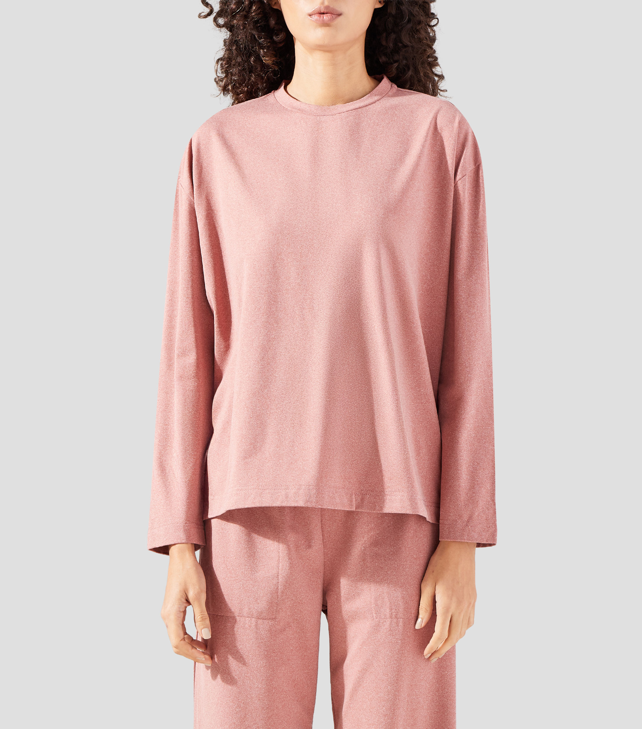 Playera cuello redondo manga larga jaspeada Mujer