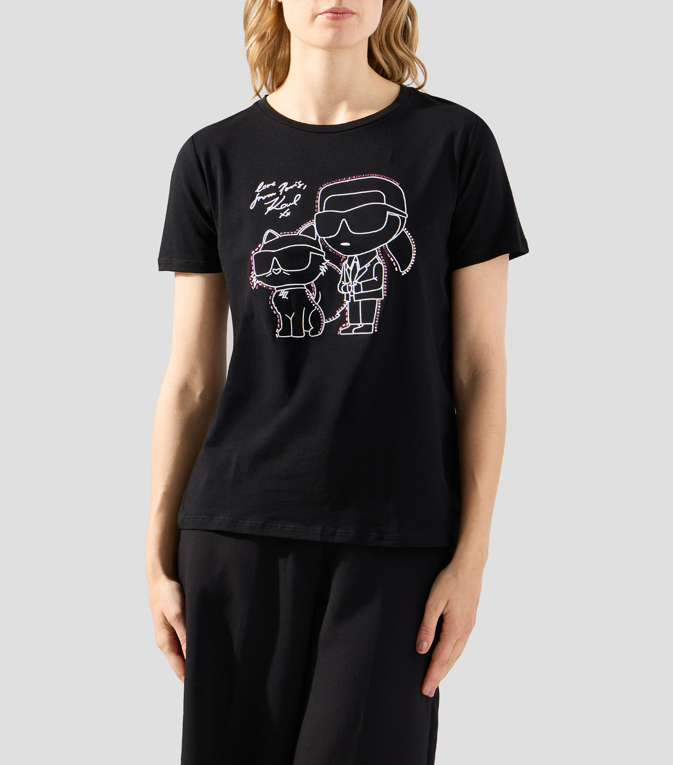 Playera cuello redondo manga corta estampada Mujer
