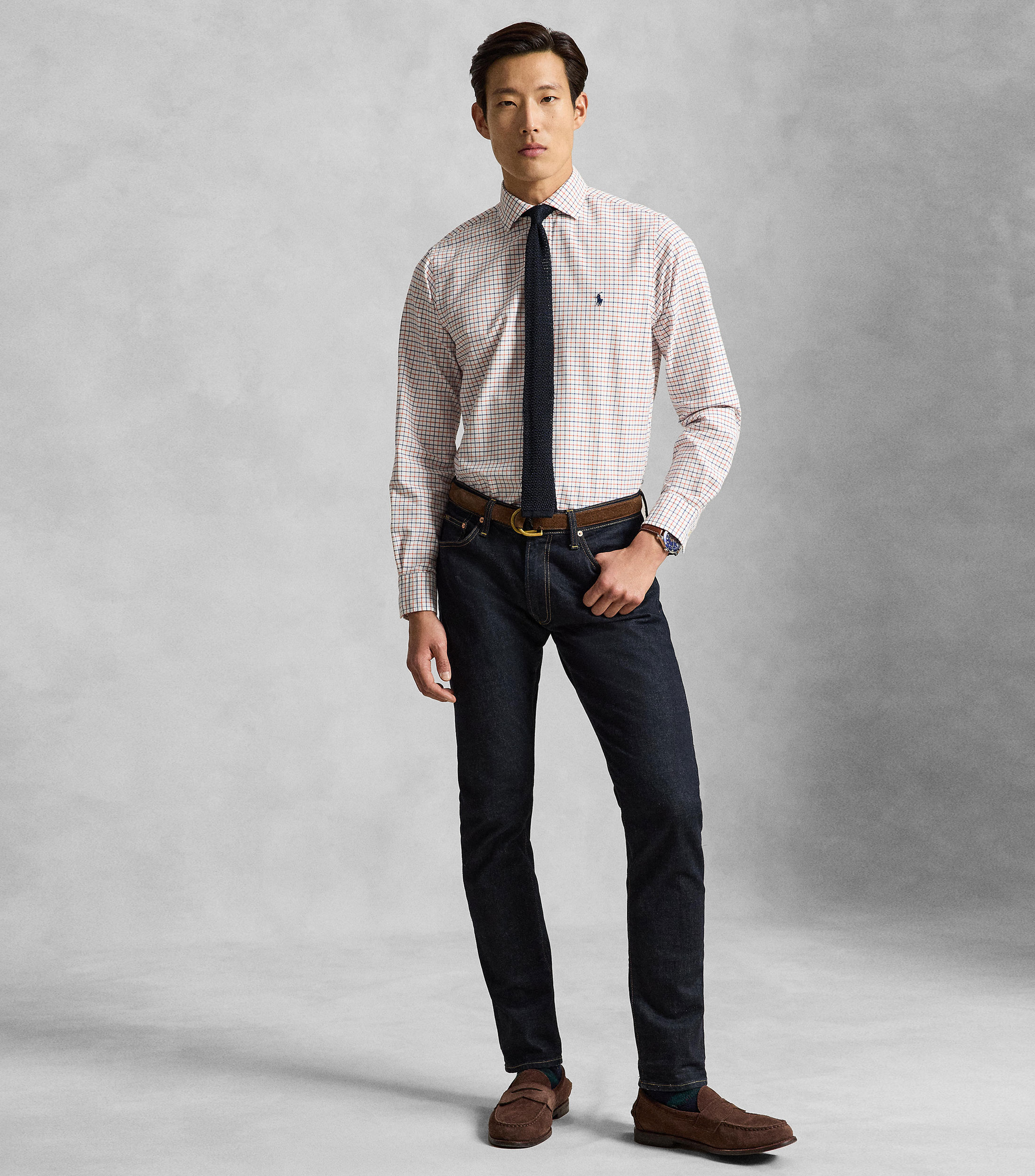 Camisa Oxford con cuadros manga larga Hombre