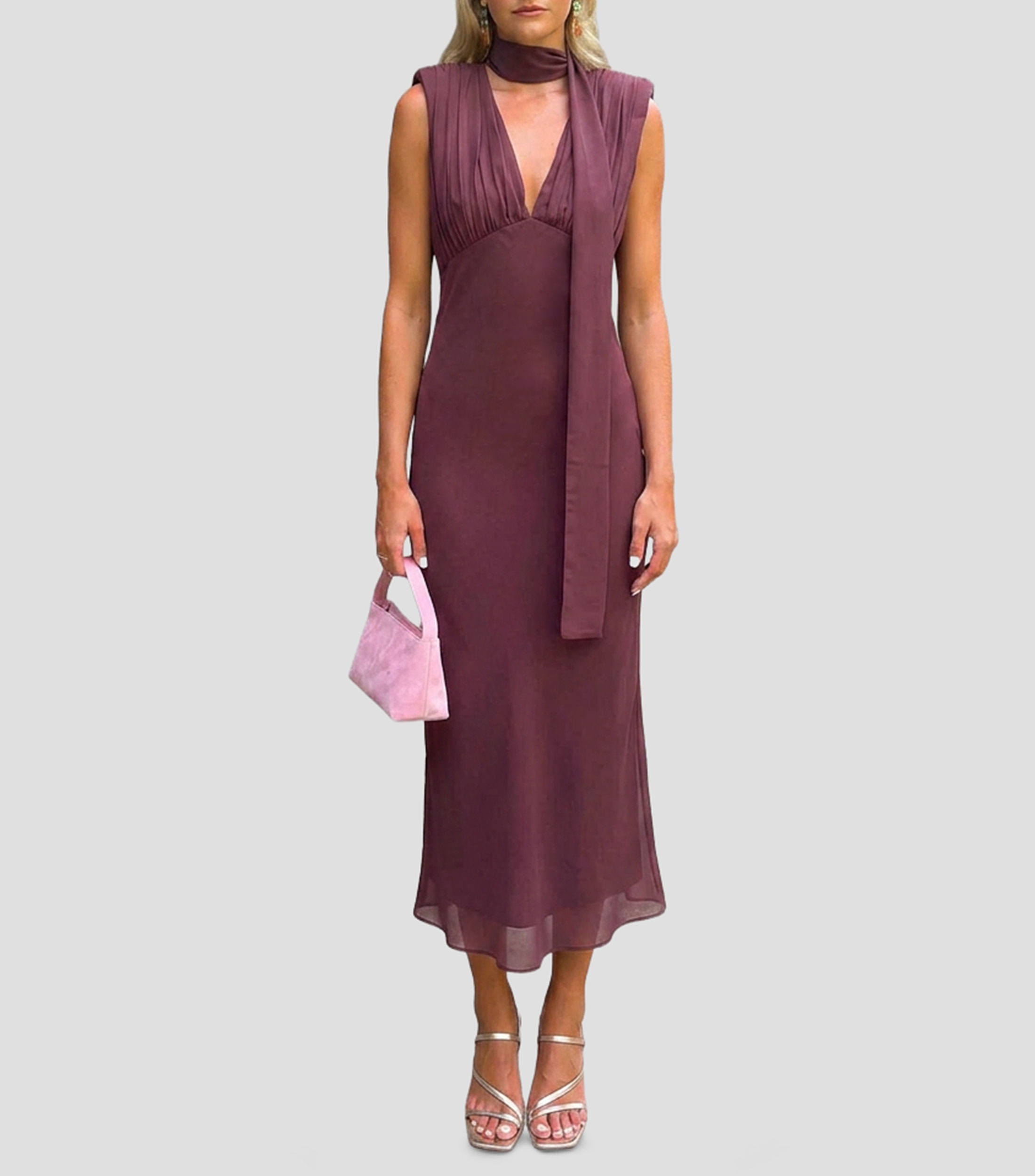 Vestido midi liso Mujer