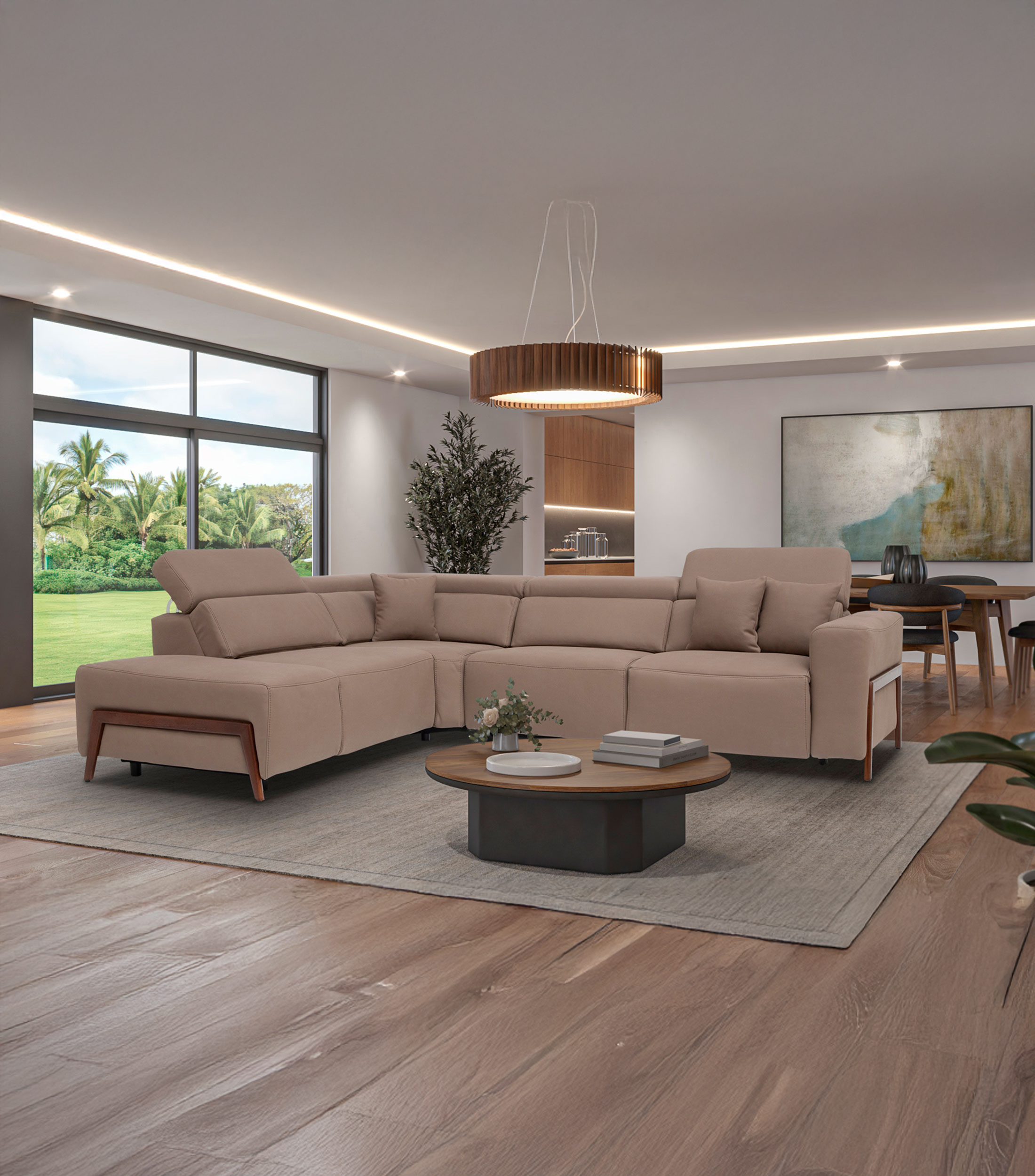 Sala Esquinera Reclinable Izquierda con 4 Asientos Reclinables Almendra