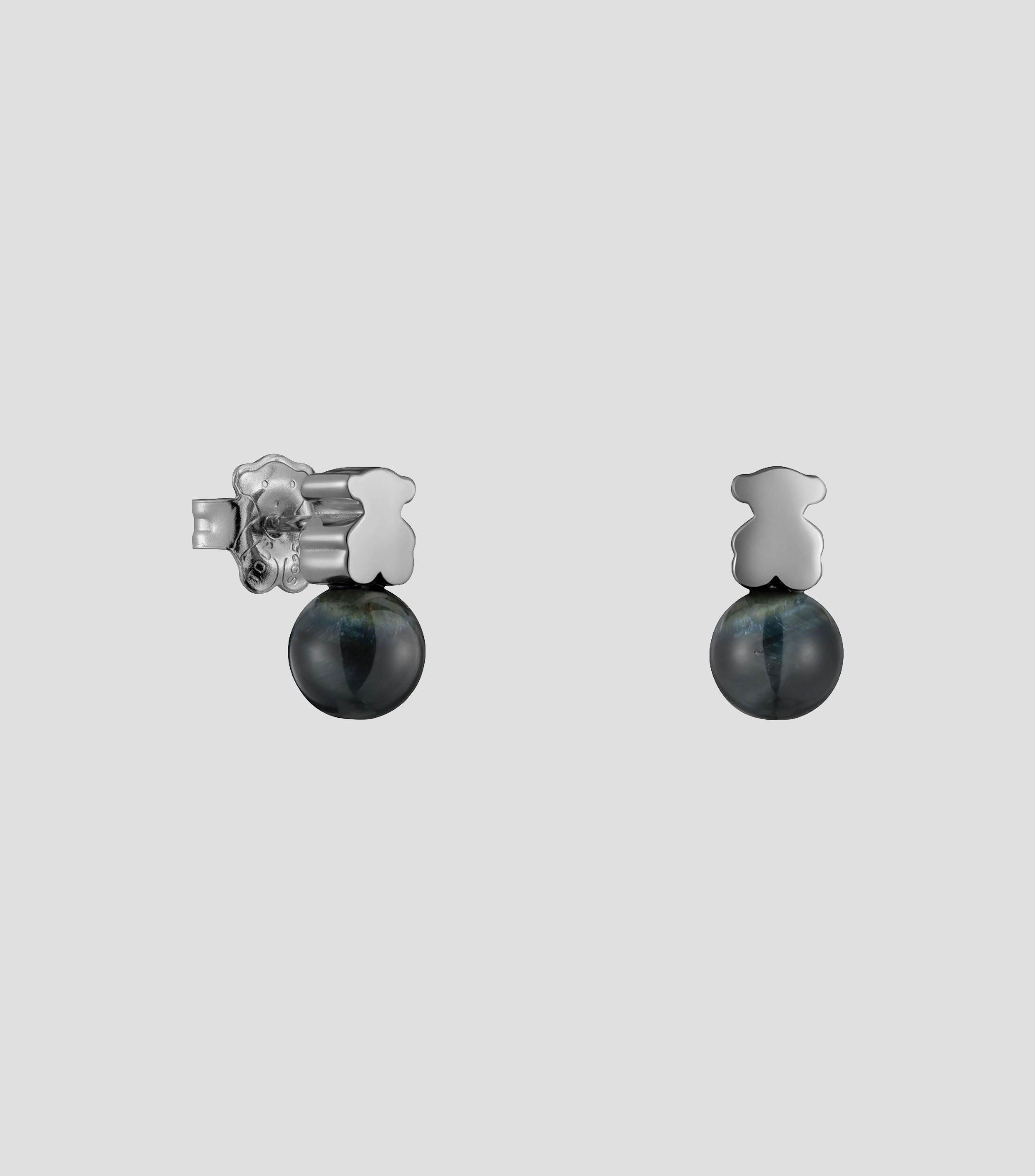 Aretes en plata de oso con ojo de halcón Icon Mesh Mujer
