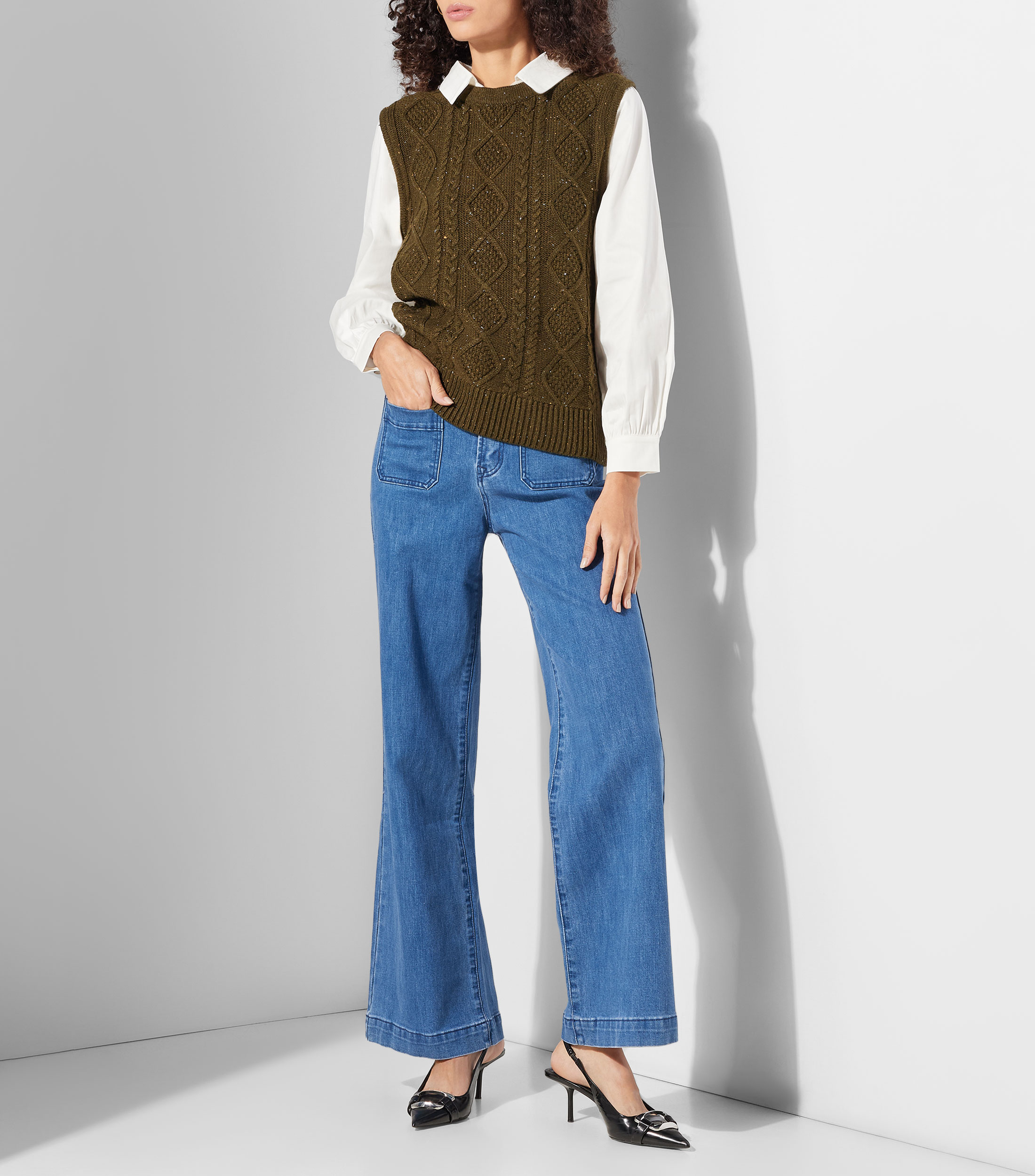 Camisa sólido manga larga Mujer
