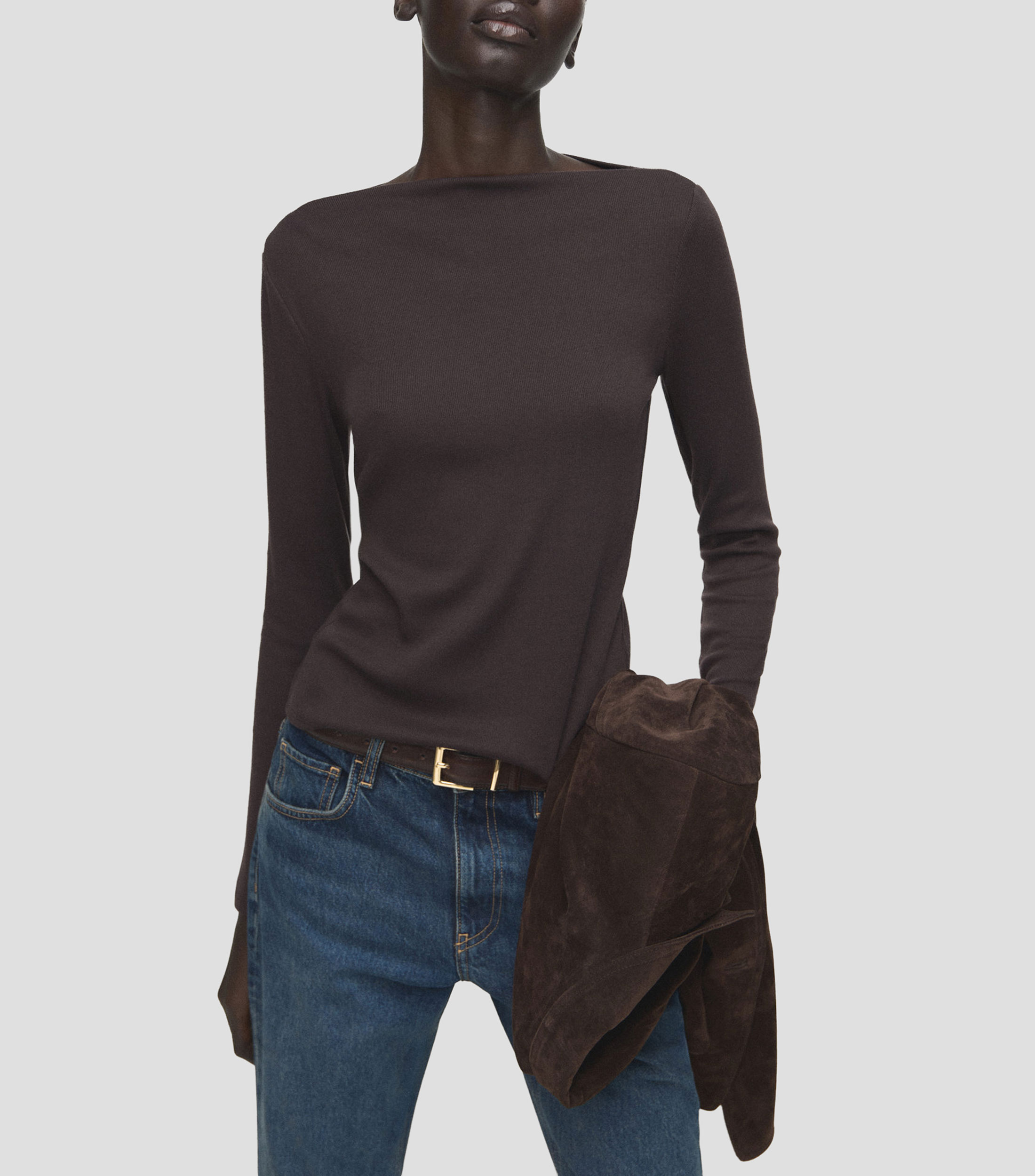 Playera cuello barco manga larga lisa Mujer