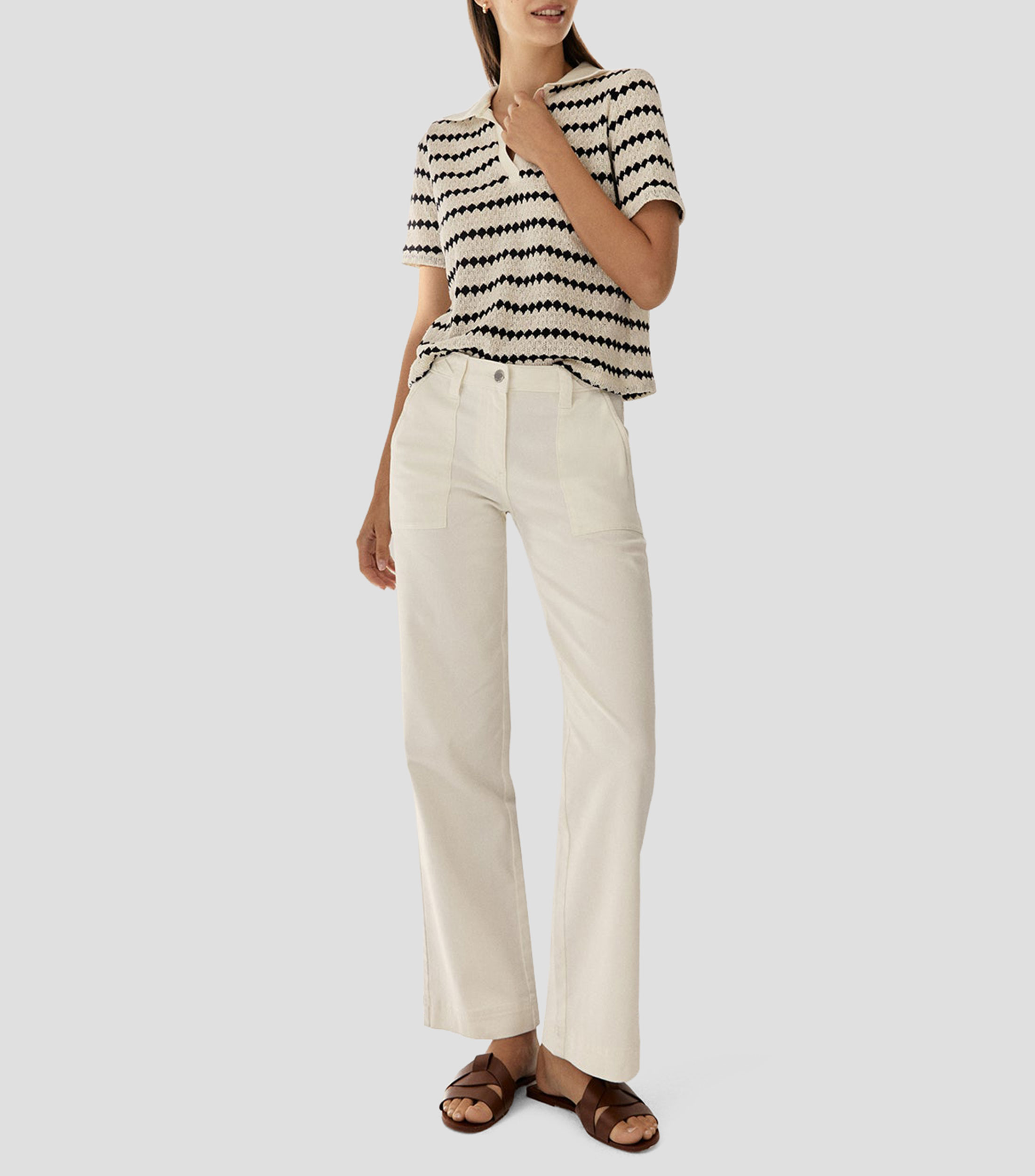 Playera tipo polo manga corta rayas Mujer