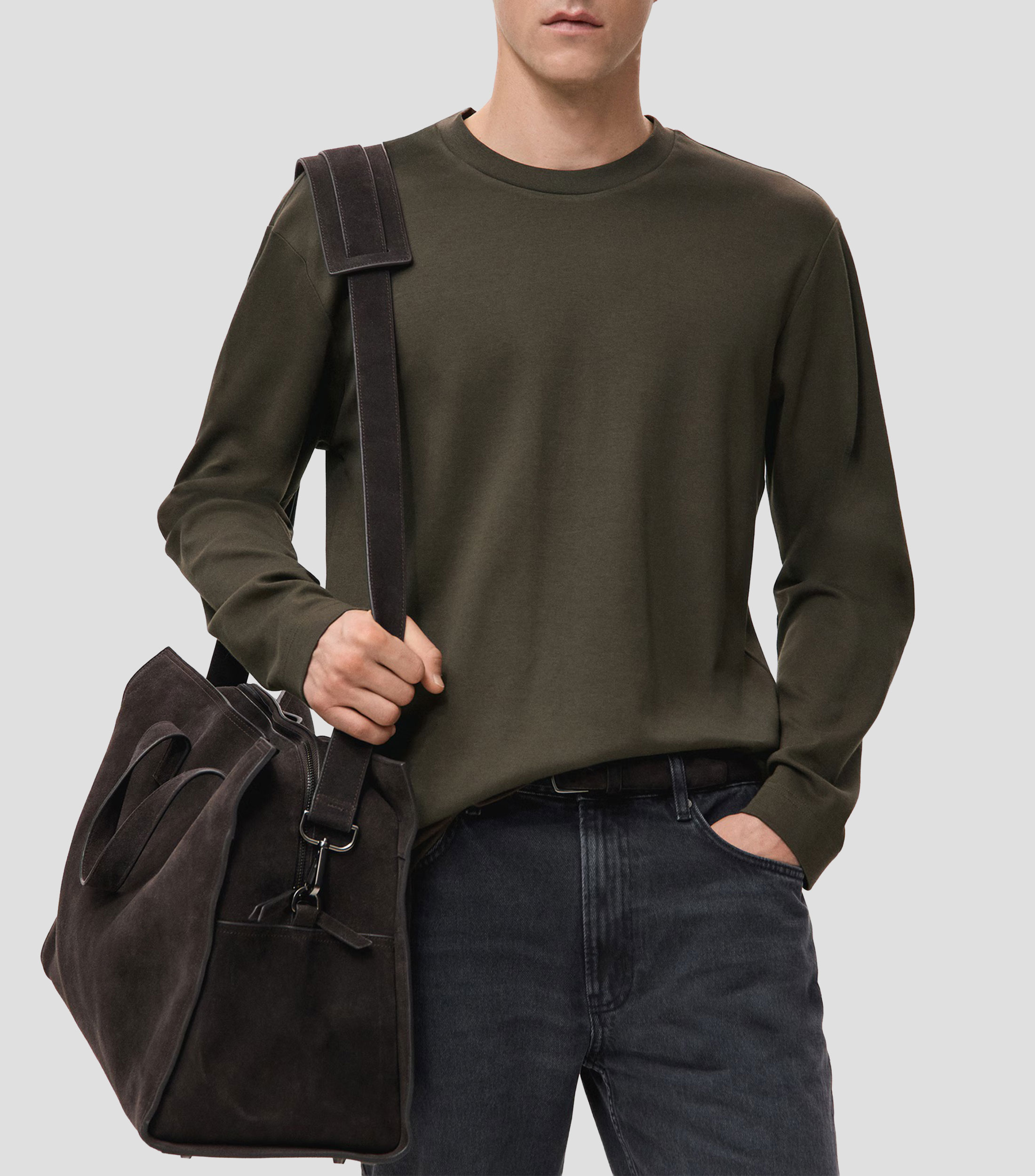 Playera cuello redondo manga larga lisa Hombre