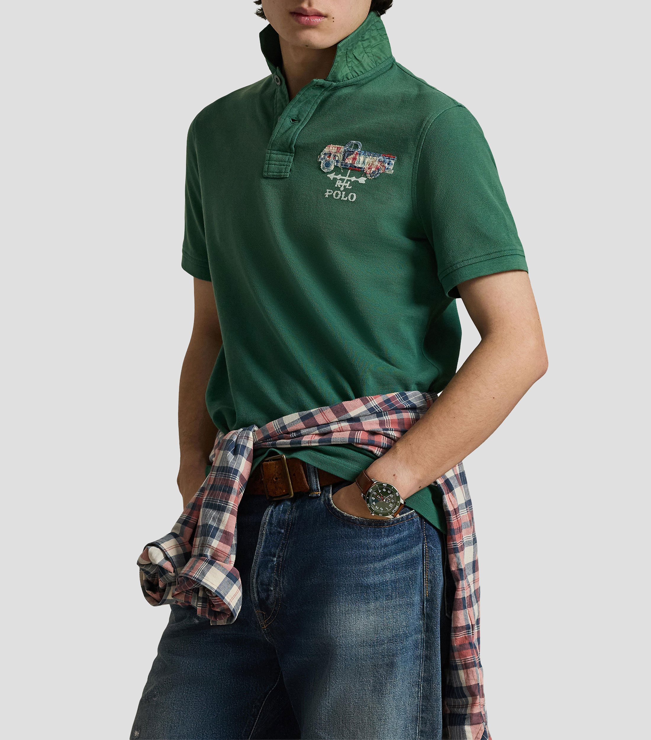 Playera tipo polo manga corta lisa Hombre