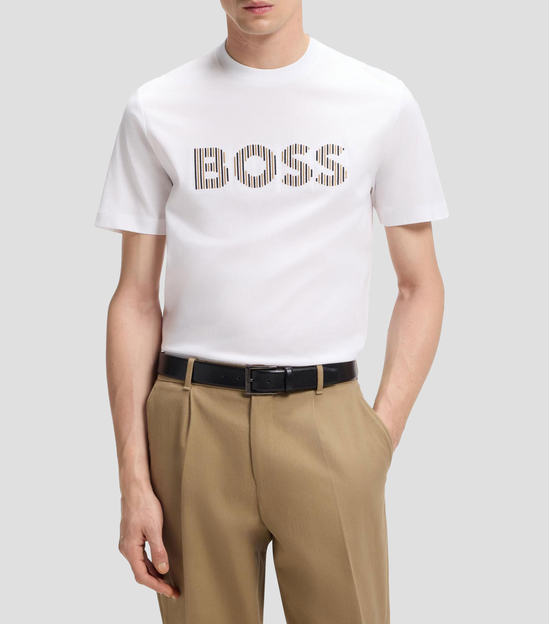 Playera de punto de algodón con estampado a rayas Hombre