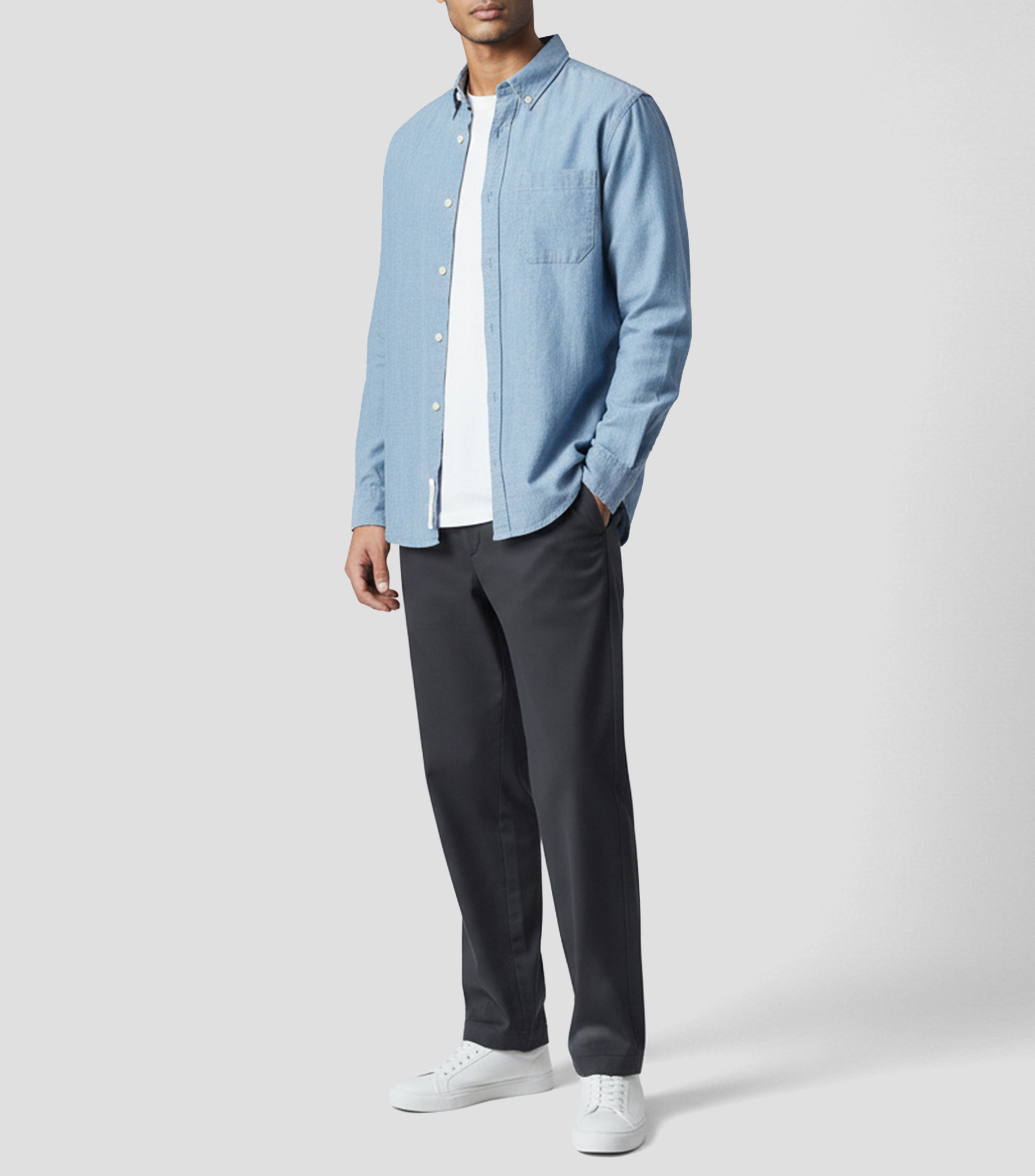 Camisa lisa manga larga Hombre