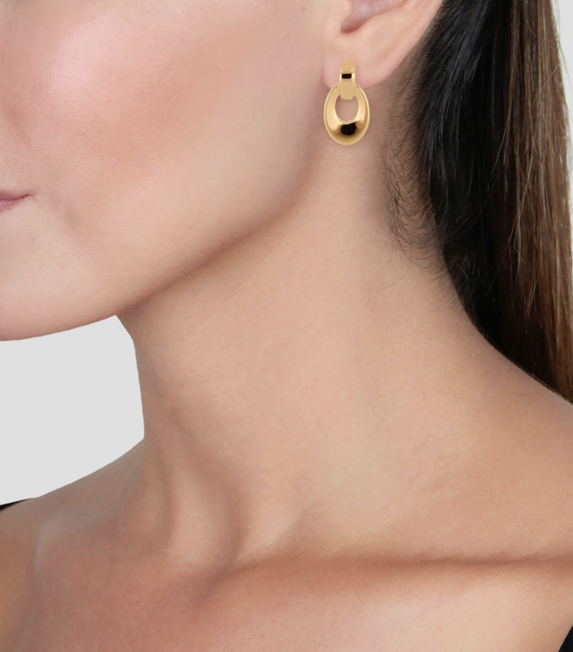 Aretes en oro amarillo de 14 kilates ovalados Mujer