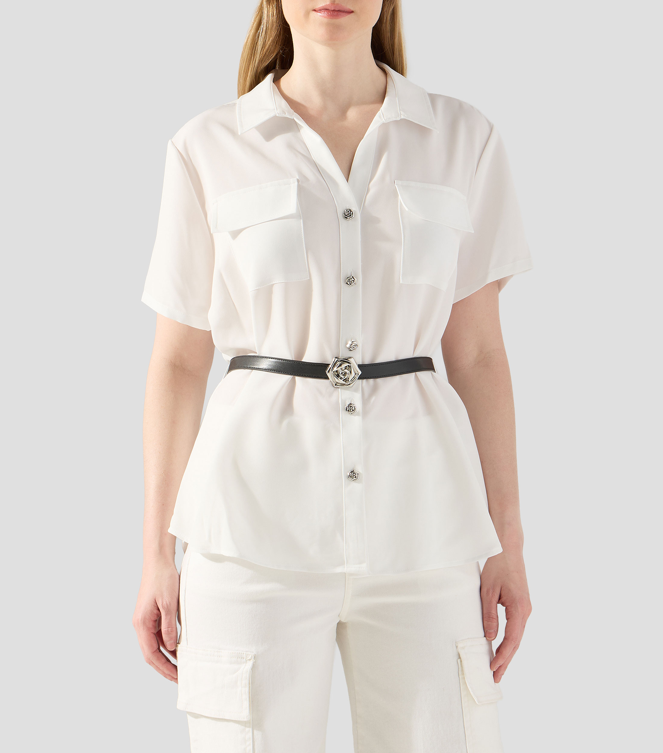 Camisa lisa con manga corta Mujer