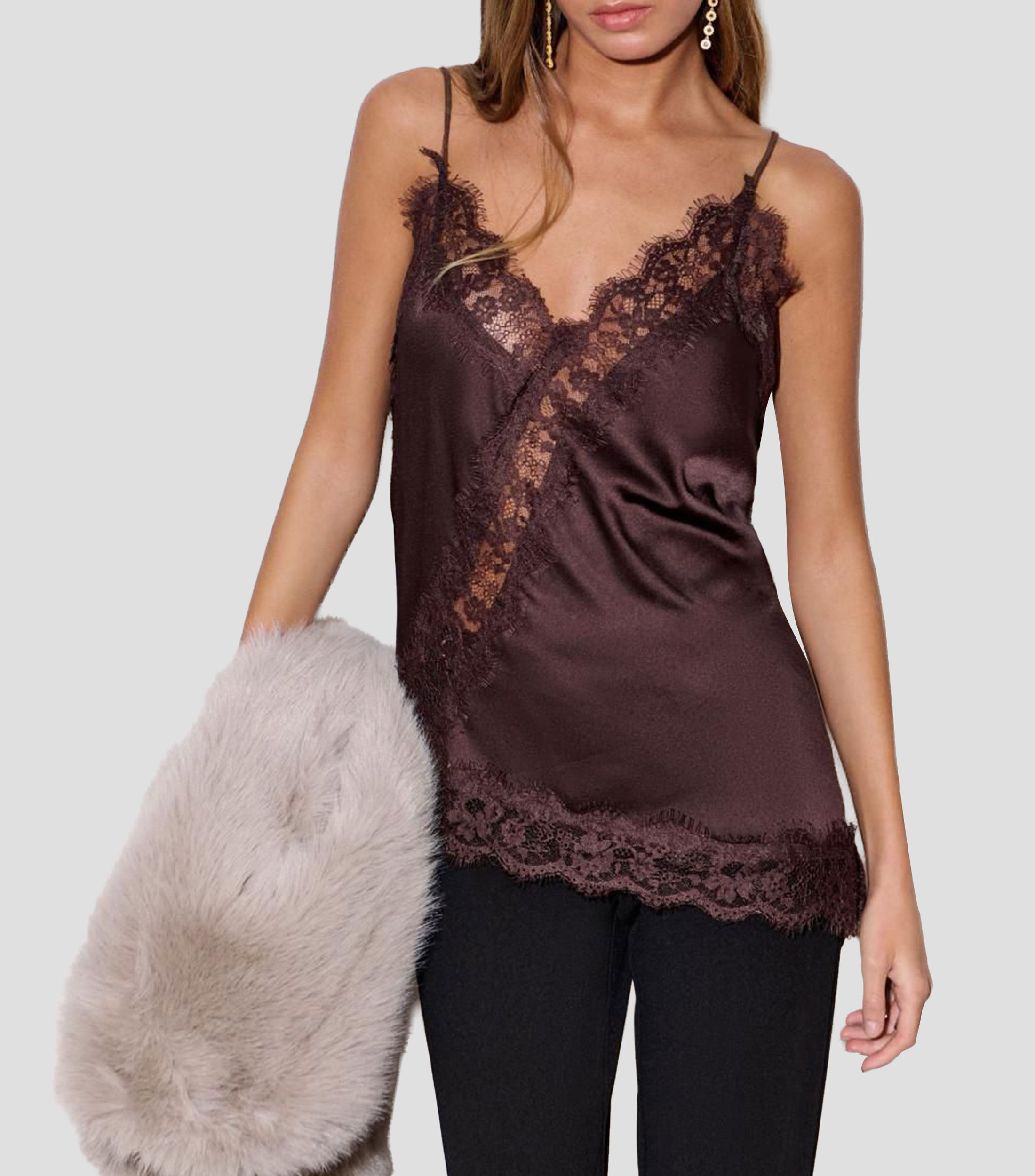 Top cuello V sin mangas liso Mujer