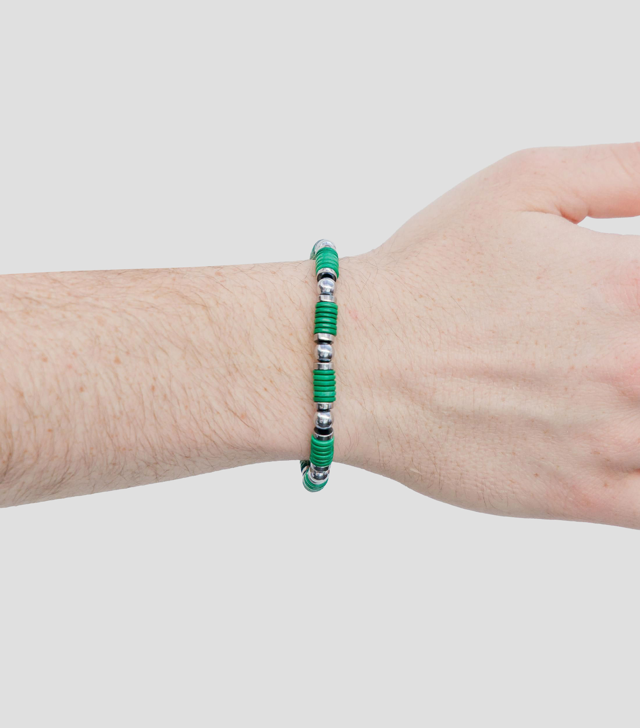 Pulsera en plata 925 verde con cuentas esféricas Hombre
