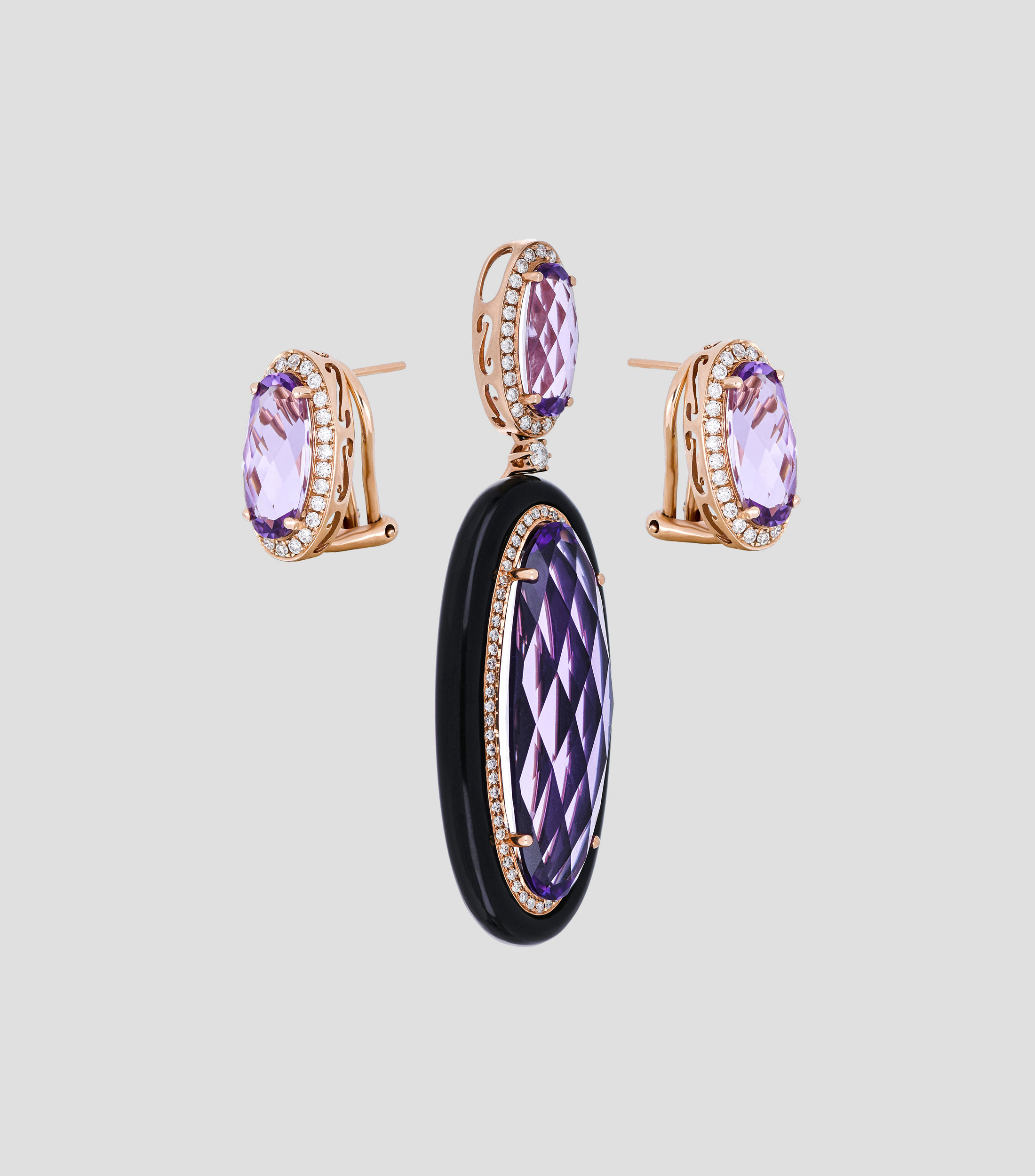 Set de dije y aretes en oro rosa 14 Kts Mujer
