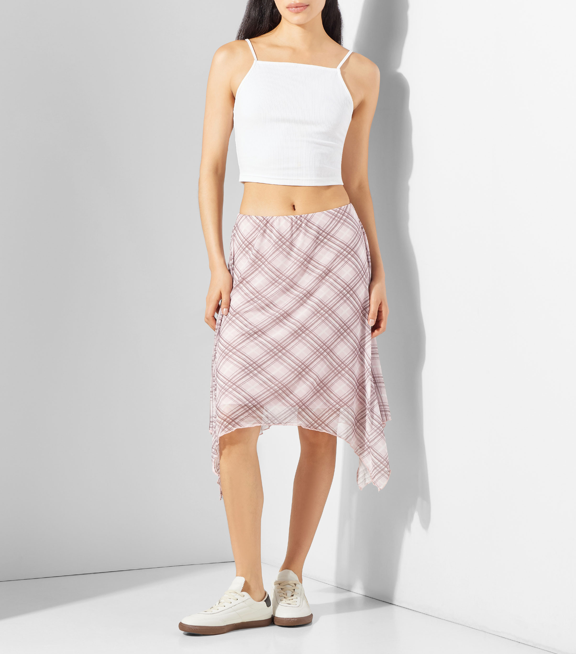 Falda Midi de corte recto cuadros Mujer