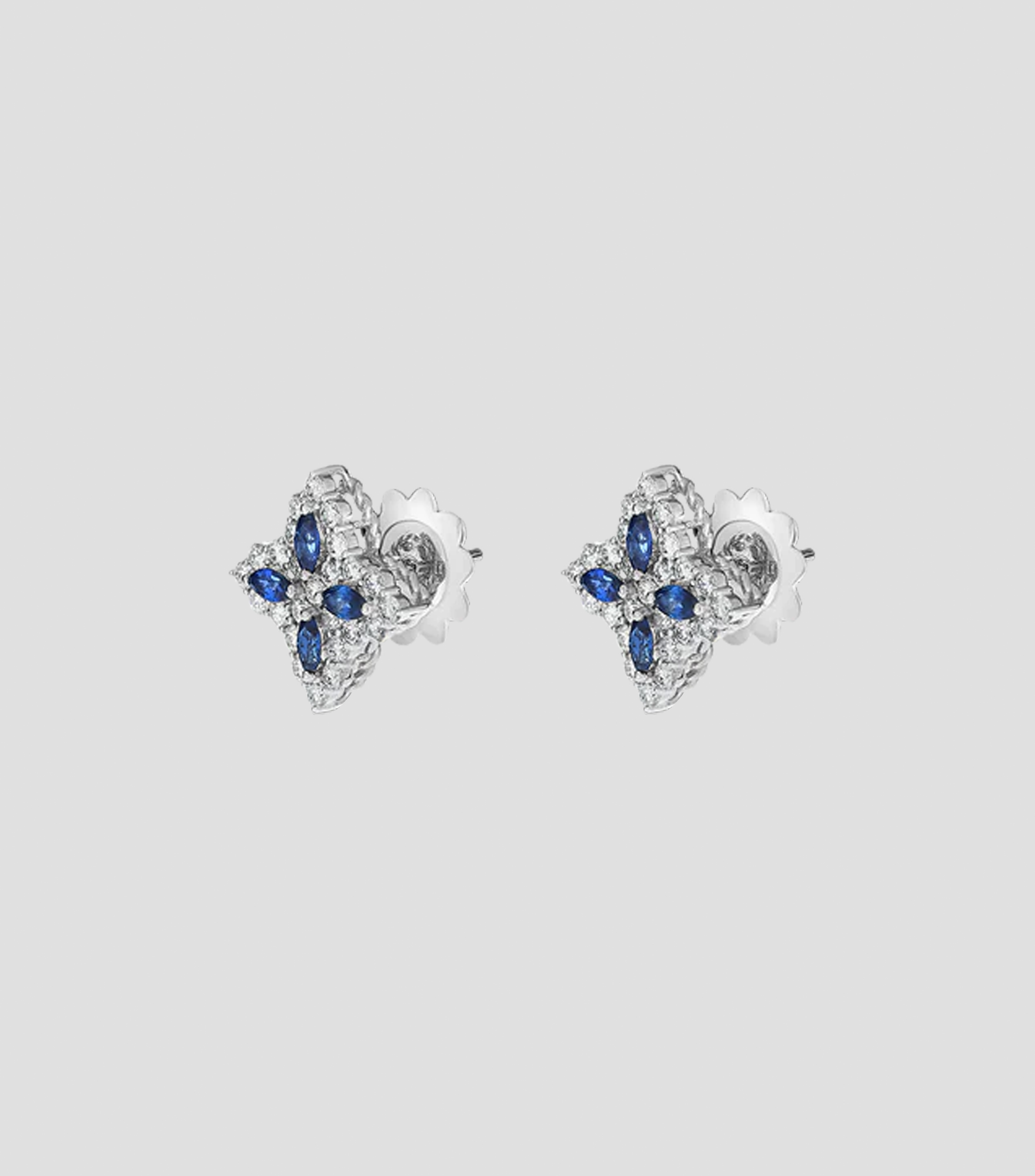 Aretes de flor en oro blanco de 18 kilates con diamantes y zafiros Princess Flower Mujer
