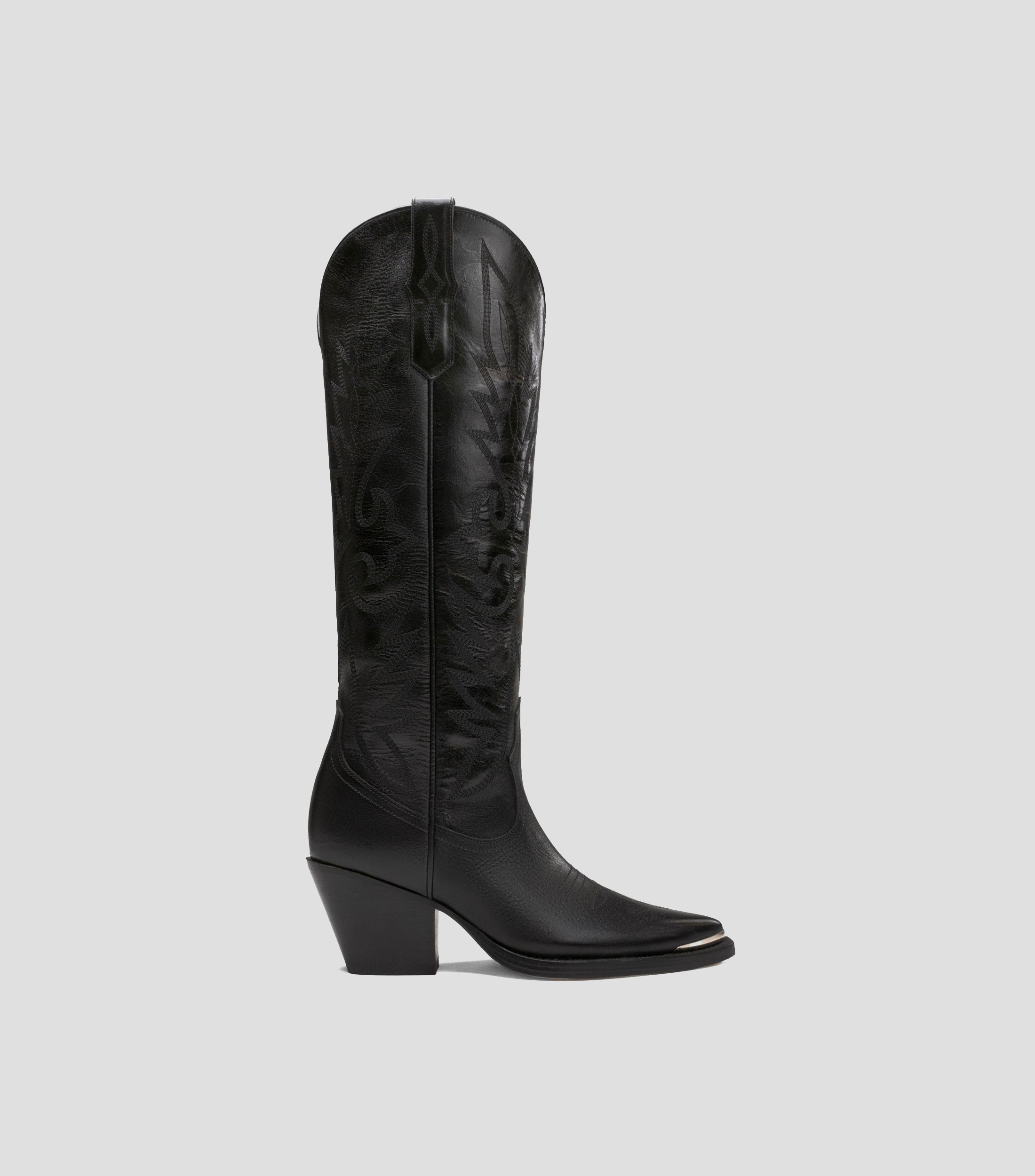 Botas casuales largas en piel con tacón medio cuadrado Mujer